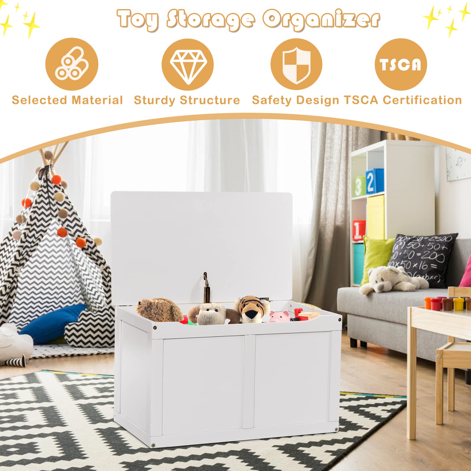 HONEY JOY Kids Wooden Toy Box – 2-in-1 Large Toy Storage Truck Bench with Flip-Top Lid, 2 Safety Hinges & Groove Handle – Toddler Toy Chest for Playroom & Bedroom Organization – Perfect Gift for Boys & Girls Age 3+ – Ideal for Playtime Storage & Kids Room Decor