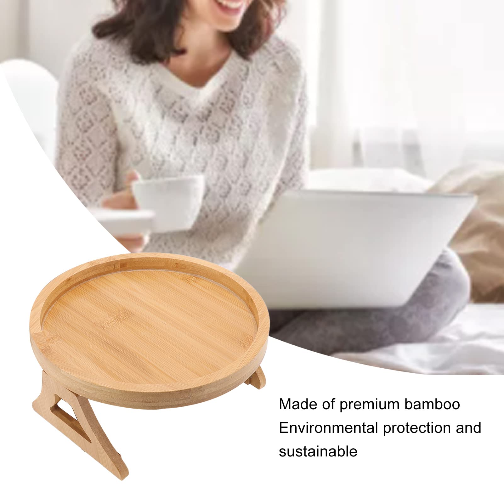 Wooden Sofa Armrest Tray - Foldable Couch Table with Clip Holder for Coffee, Tea & Snacks | Perfect for Movie Nights, Reading & Living Room Relaxation