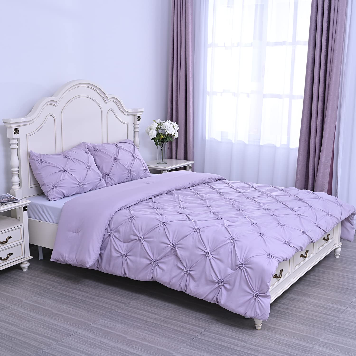 Shop LC Diamond Lilac Pattern Microfiber Comforter Set - Queen Size with 2 Shams | Ultra Soft, Fade Resistant Bedding | Perfect for Master Bedrooms & Guest Rooms