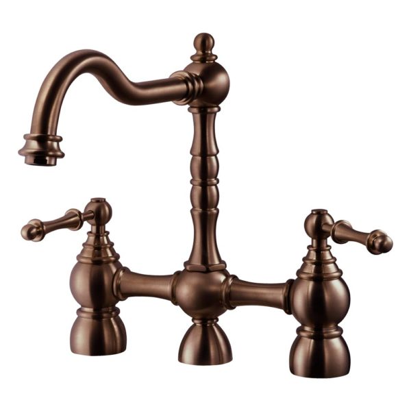 NOBS 4000 AC Two Handle Bridge Faucet with Side Spray in Antique Copper - Vintage Style Kitchen Sink Faucet for Farmhouse & Traditional Home Decor