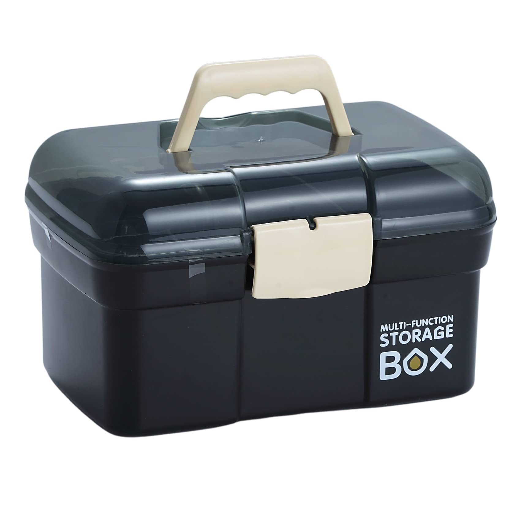 Kinsorcai 11-Inch Plastic Storage Box with Removable Tray - Multi-Purpose Organizer for Sewing, Crafts, Art Supplies & Cosmetics (Black) | Perfect for Home, Office & Travel Organization