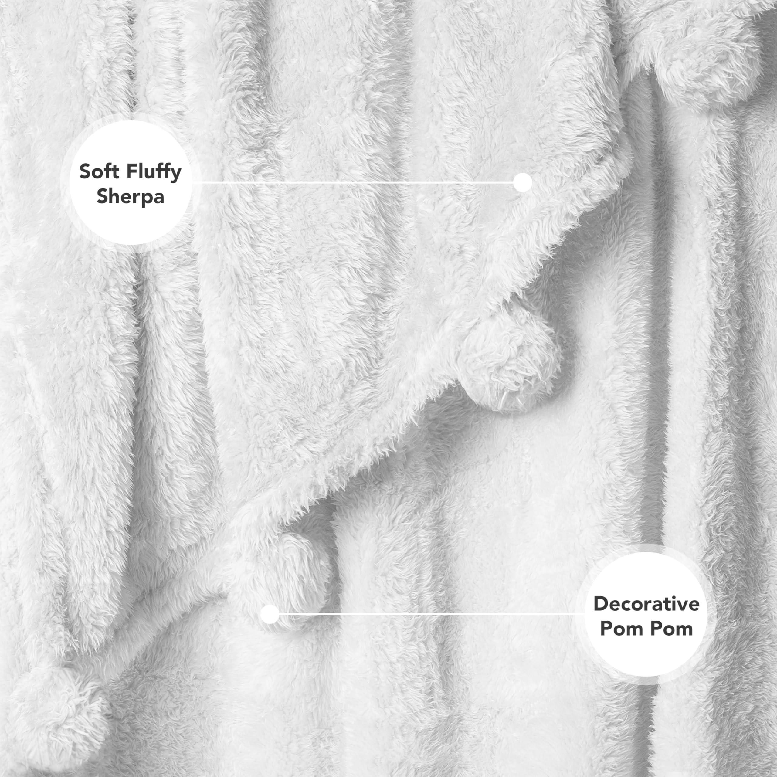 PAVILIA White Sherpa Throw Blanket for Couch & Bed - Warm Plush Pom Pom Blanket Twin Size 60x80 Inches - Lightweight Soft Cozy Fluffy Blanket for Sofa, Living Room, Dorm & Winter Nights
