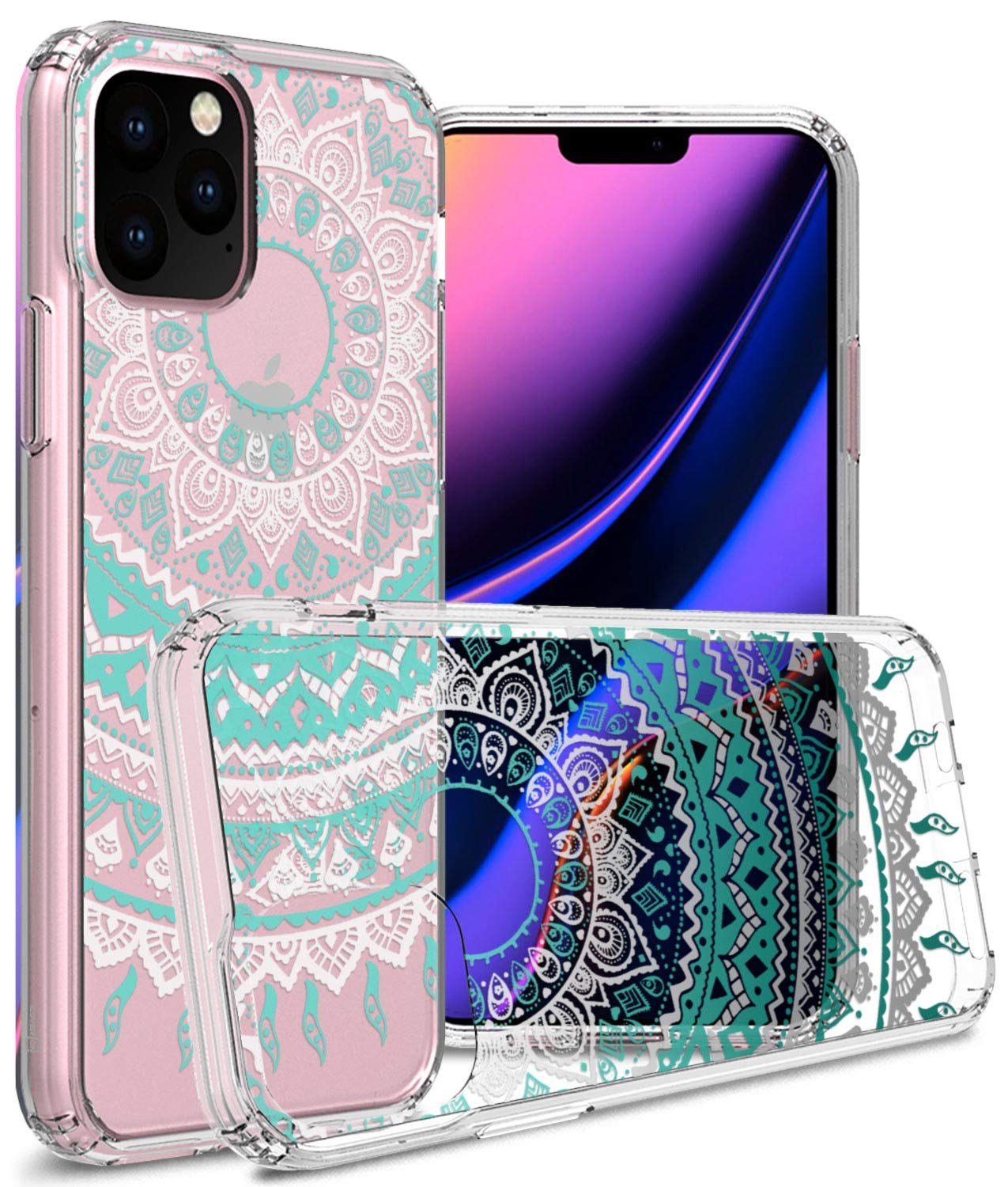CoverON Hard Slim Fit ClearGuard Series Case for iPhone 11 Pro - Teal Mandala Design | Protective & Stylish Phone Cover for Everyday Use, Work & Travel