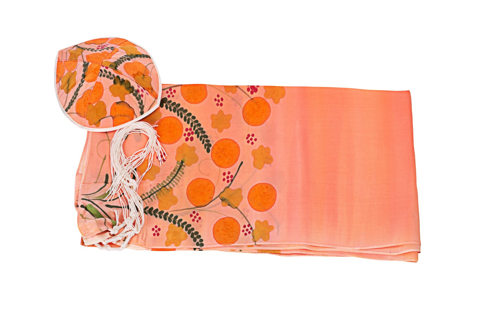 Floral Peach Silk Tallit for Women - Elegant Bat Mitzvah Prayer Shawl | Jewish Ceremonial Scarf for Girls & Women | Perfect for Synagogue, Weddings & Religious Celebrations