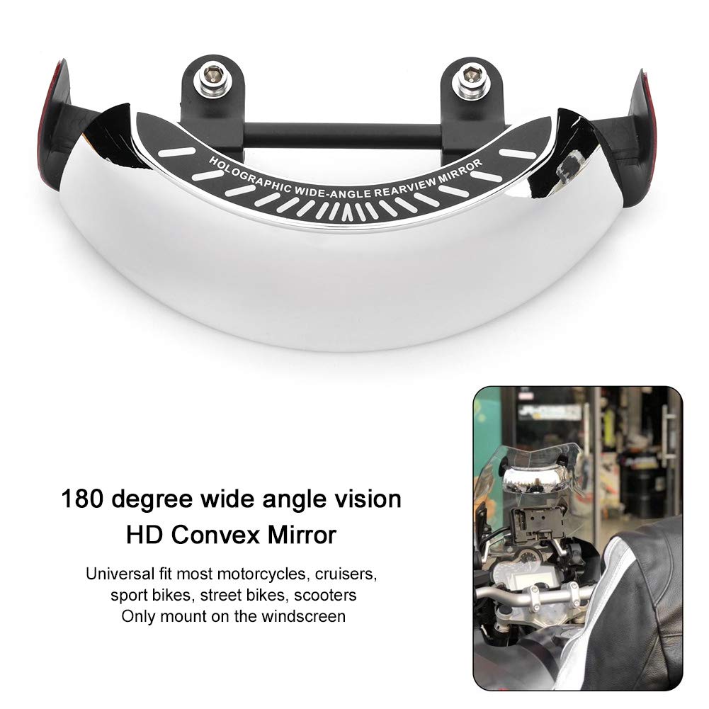 180° Ultra Wide Angle Motorcycle Rear View Mirror - Universal Windscreen Mount, Chromed Security Blind Spot Mirror for Enhanced Riding Safety | Perfect for Cruisers, Touring Bikes & Commuter Motorcycles