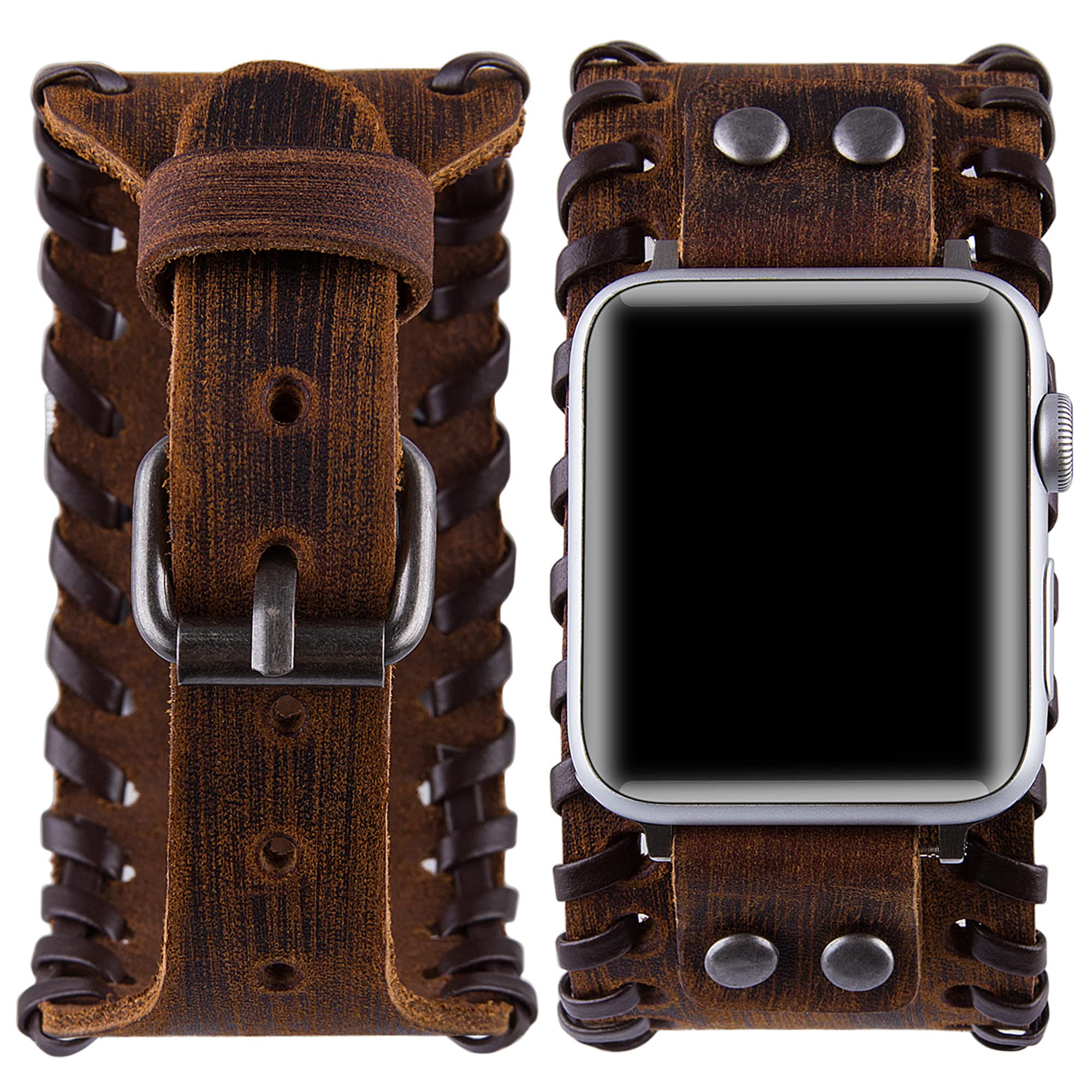 VIIVY VIYIV Luxury Leather Watch Band Compatible with Apple Watch Series 1-7, SE, 45mm 44mm 42mm - Vintage Replacement Strap for Men & Women - Perfect for Business, Formal Events & Everyday Wear