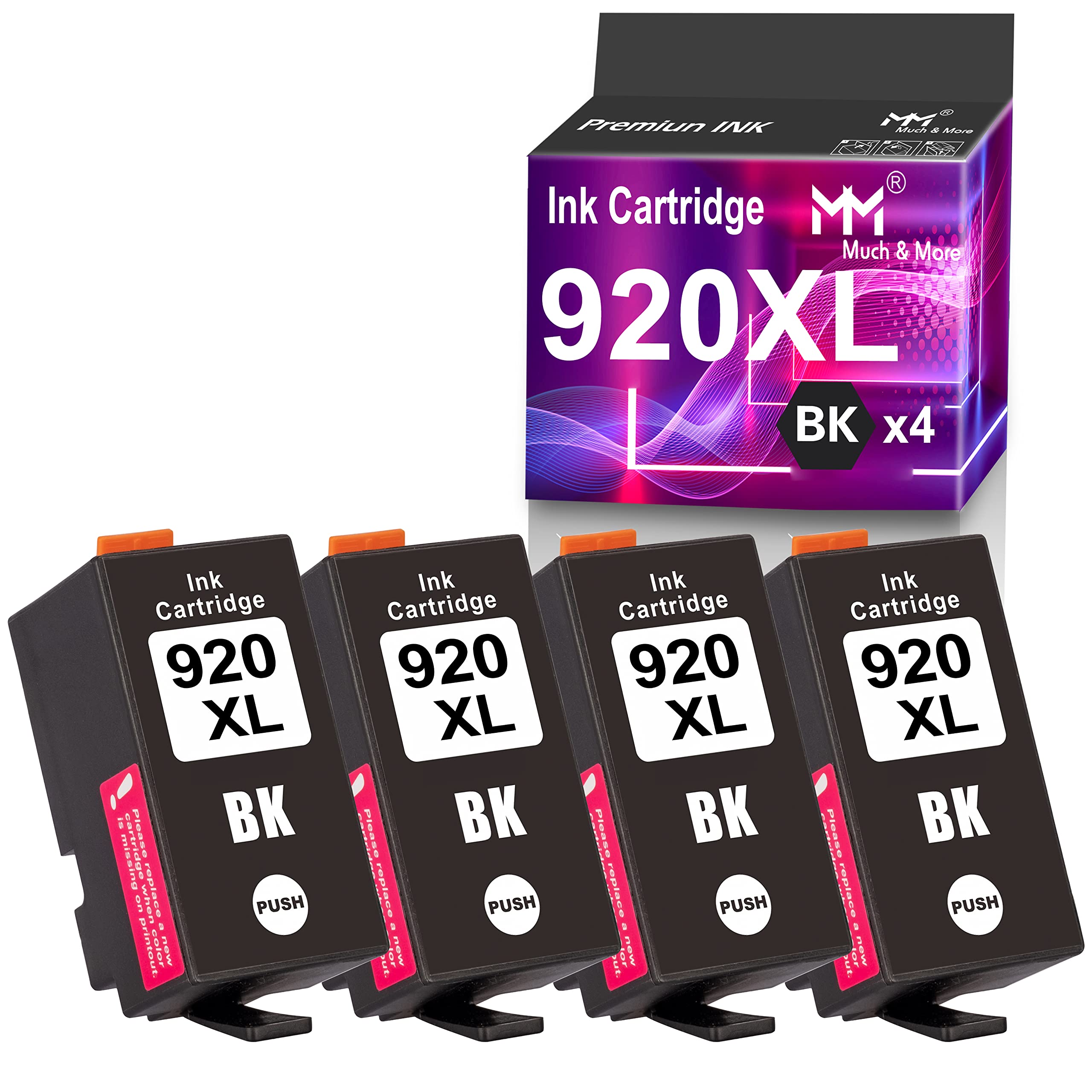 MM MUCH & MORE Compatible HP 920XL 920XL Ink Cartridge Replacement - 4-Pack Black - Works with Officejet 6500 6500A 6000 7000 7500 7500A E709 Printers - Perfect for Home Office Printing & Document Scanning