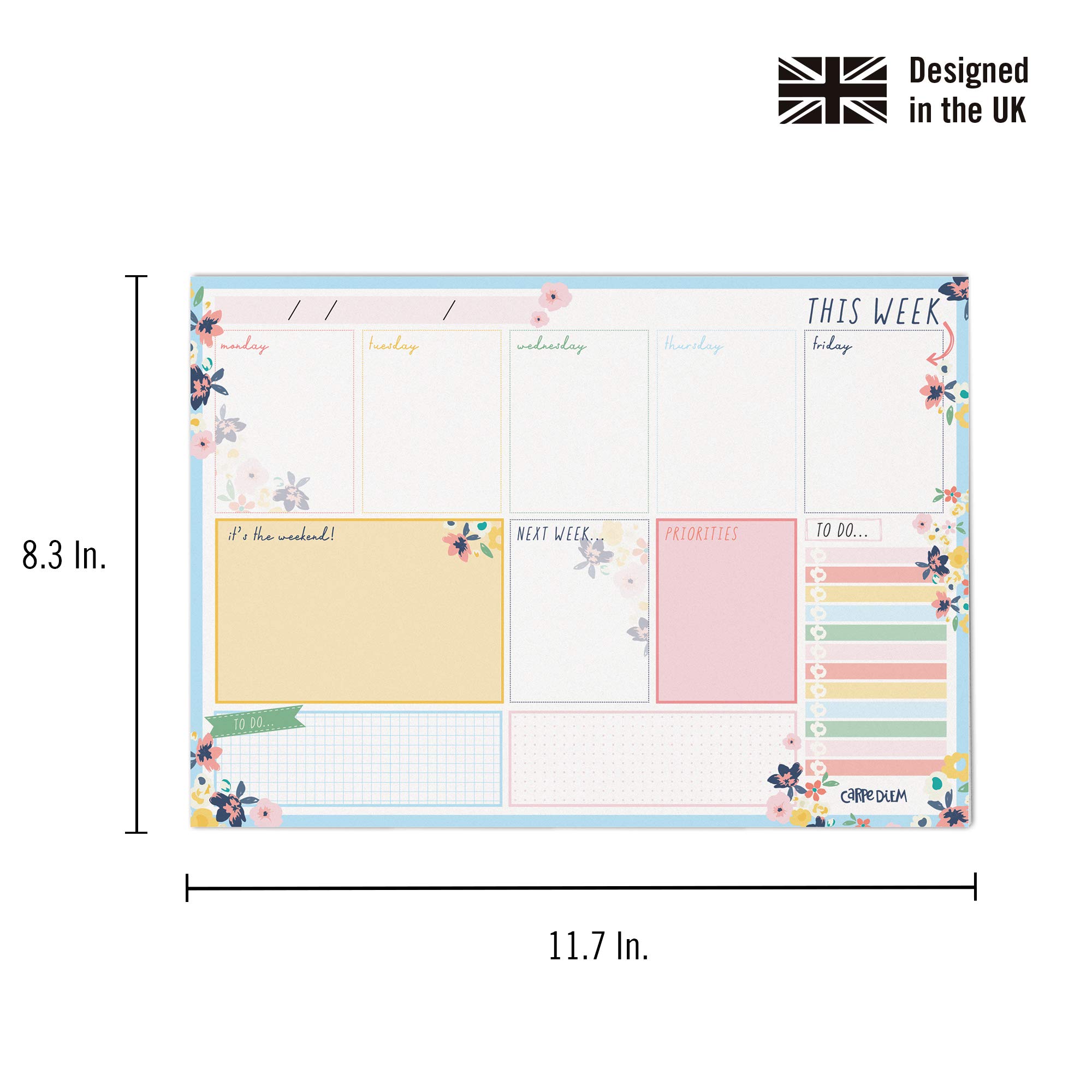 Pukka Pad Carpe Diem Weekly Planner - Floral Design Disty Planner for Work, School & Home Organization - Perfect for Scheduling, To-Do Lists & Productivity Planning