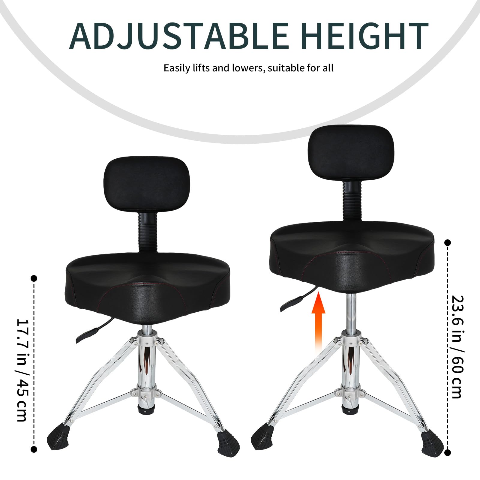 Heavy Duty Adjustable Hydraulic Drum Throne with Backrest - Motorcycle Style Drum Stool for Adult Drummers | Perfect for Drum Kits, Practice Sessions & Live Performances