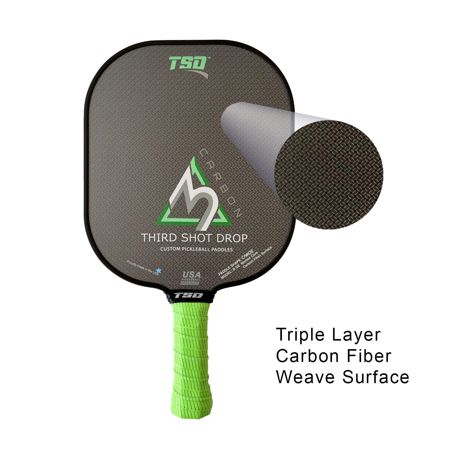 Premium Wide Body Pickleball Paddle - Triple Layer Carbon Fiber Diamond Weave Surface (Chaos) - Lightweight & Durable for Competitive Play & Outdoor Games