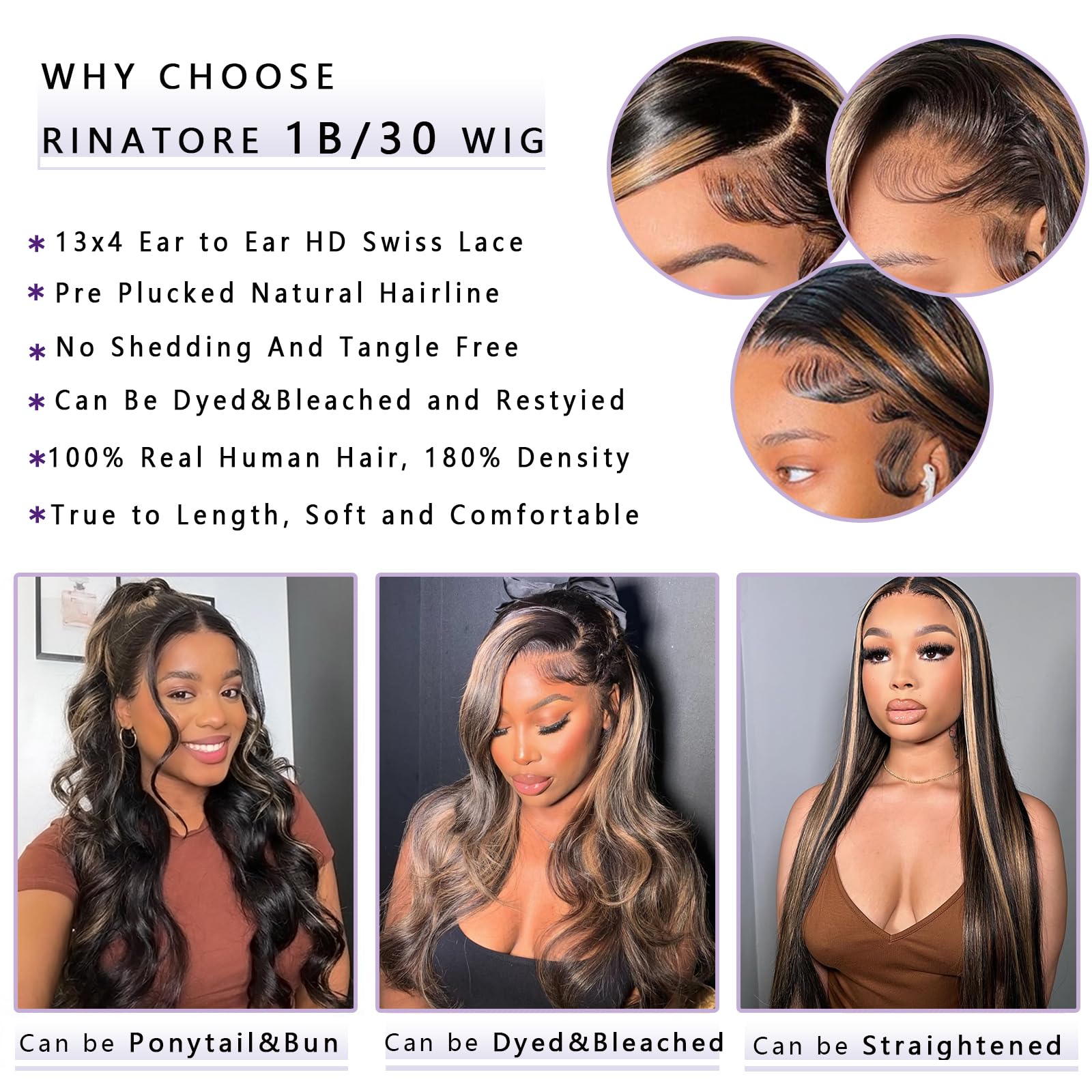 30 Inch Ombre Lace Front Human Hair Wig - 1B/30 Body Wave HD Lace Pre Plucked 13x4 180 Density Glueless Balayage Wig with Baby Hair | Perfect for Cosplay, Weddings & Daily Styling