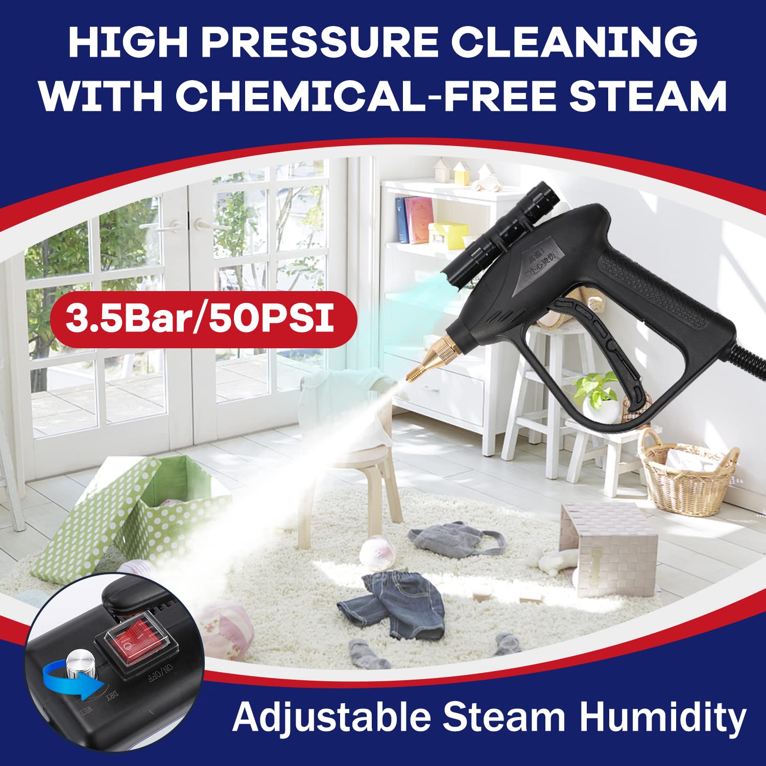 Moongiantgo 2-in-1 Handheld Steam Cleaner - 1500W High Power Steamer for Home Cleaning, Sanitizing Floors, Tiles, Grout, Windows & More | Portable Multi-Surface Steam Mop with Quick Heat Technology