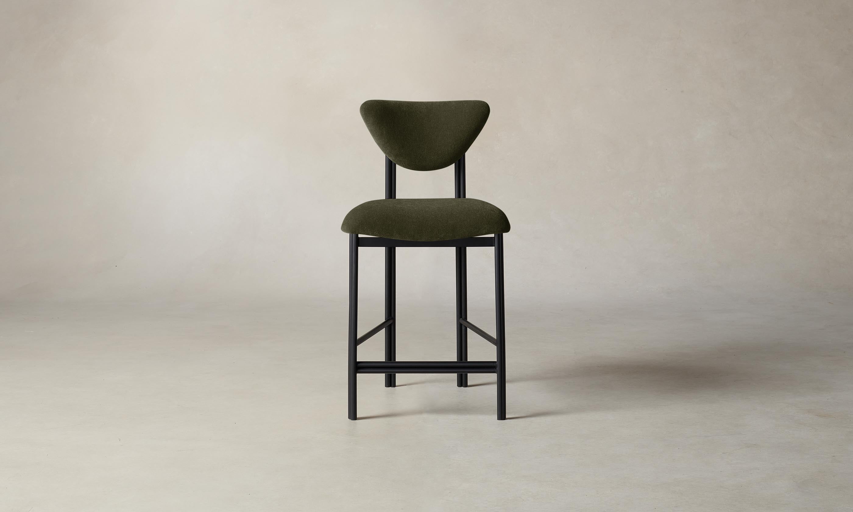 Premium Cooper Counter Stool with Performance Velvet Upholstery in Olive Green - Perfect for Kitchen Islands, Breakfast Bars & Modern Dining Areas