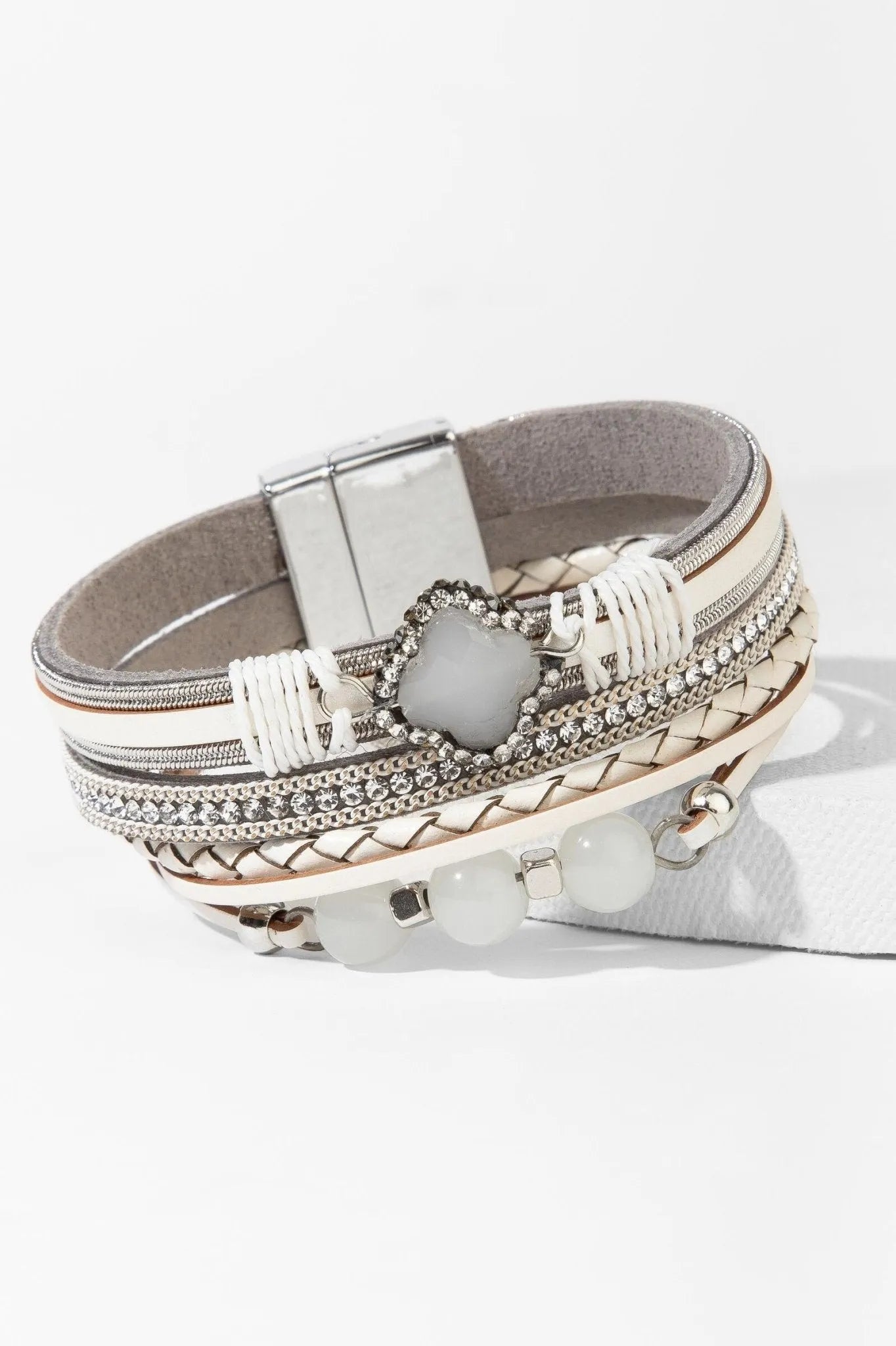 Elegant Crystal Beaded Leather Bracelet for Women - Boho Chic Handmade Jewelry Gift for Birthday, Anniversary & Special Occasions - Perfect for Parties, Weddings & Everyday Wear