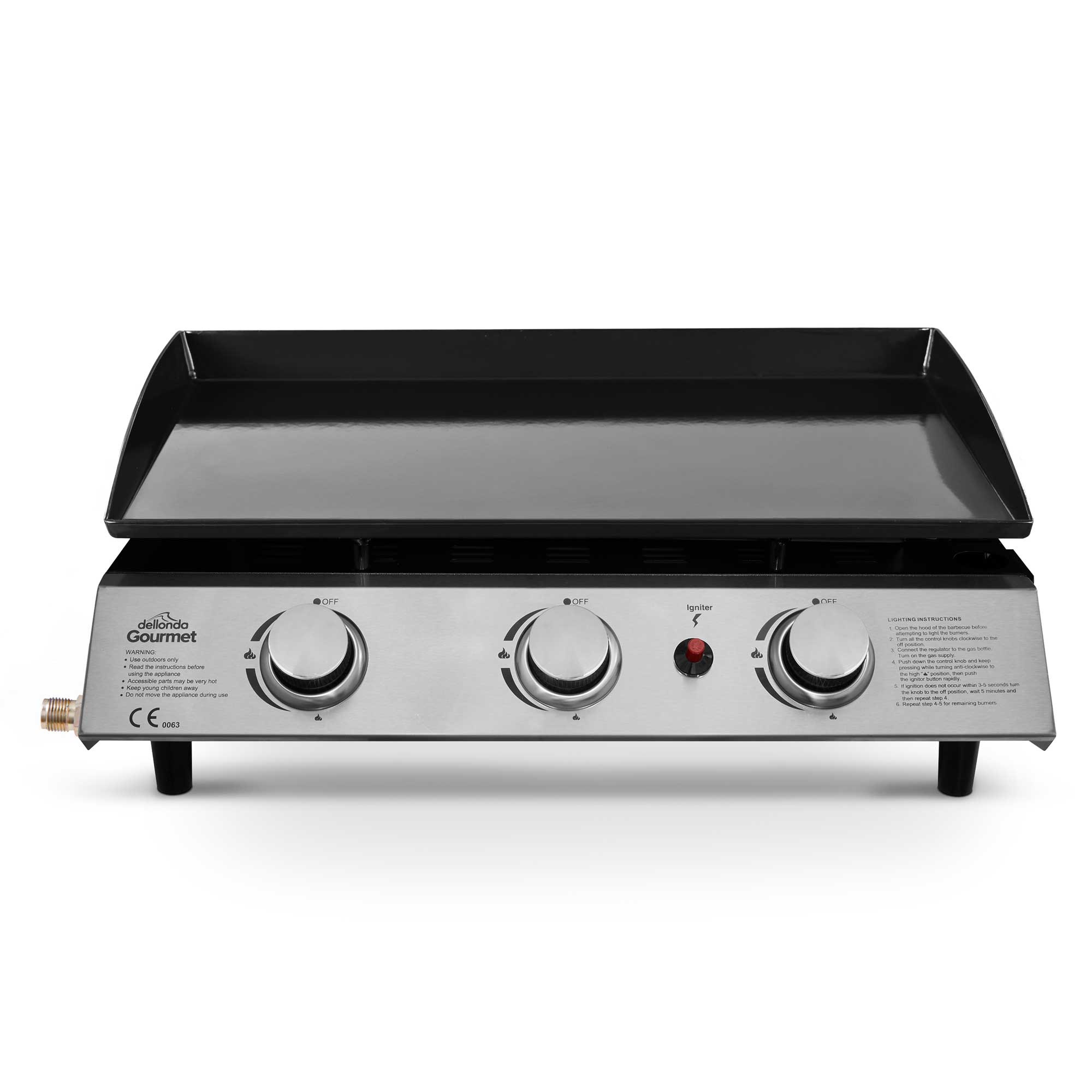 3 Burner Portable Gas Grill Griddle 7.5kW Stainless Steel Outdoor BBQ Cooking Station - Perfect for Camping, Tailgating, and Backyard Parties