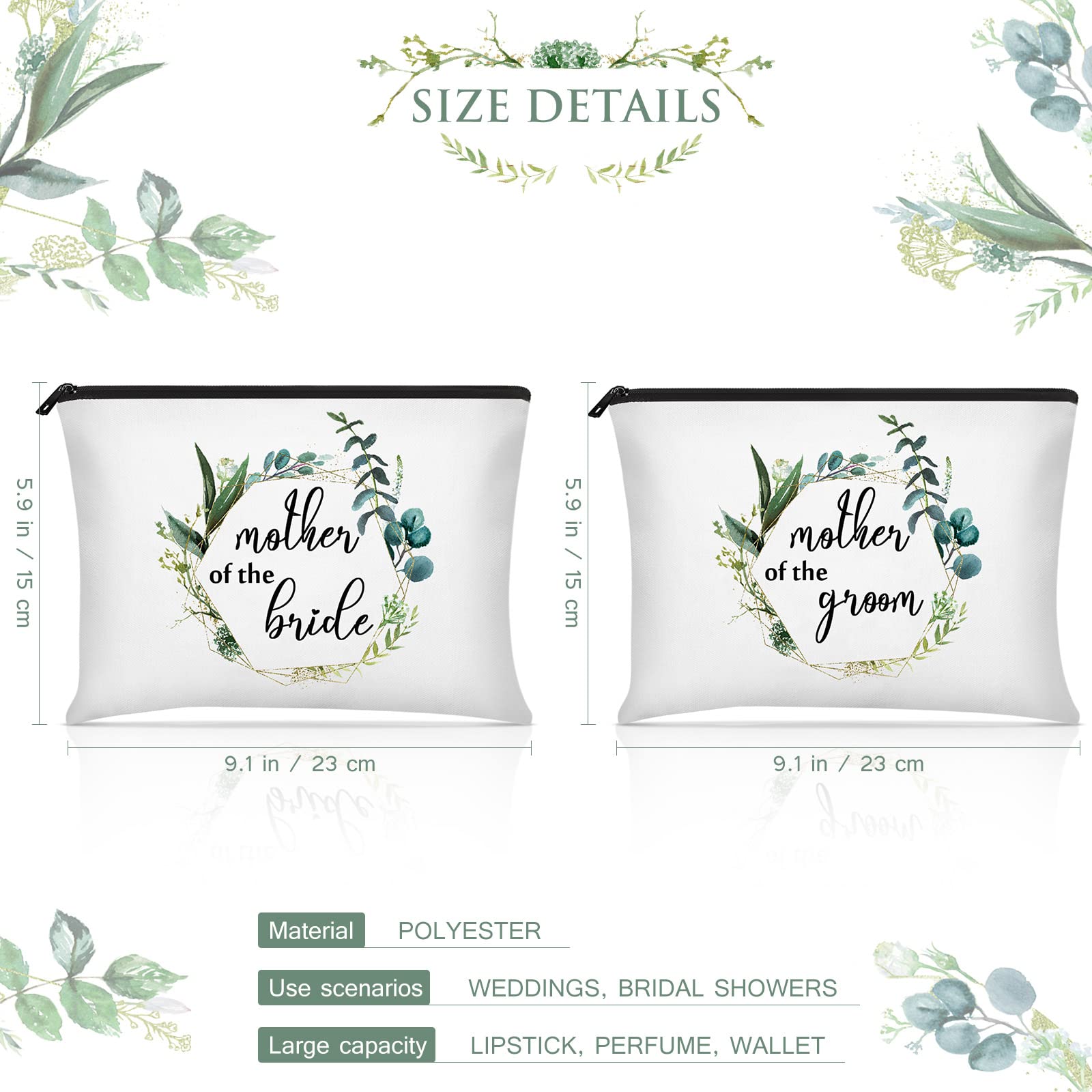 2-Piece Canvas Cosmetic Bags with Zipper - Elegant Mother of Bride Wedding Gift Set for Bridal Shower, Engagement & Mother-in-Law - Perfect for Travel, Makeup Storage & Special Occasion Gifts