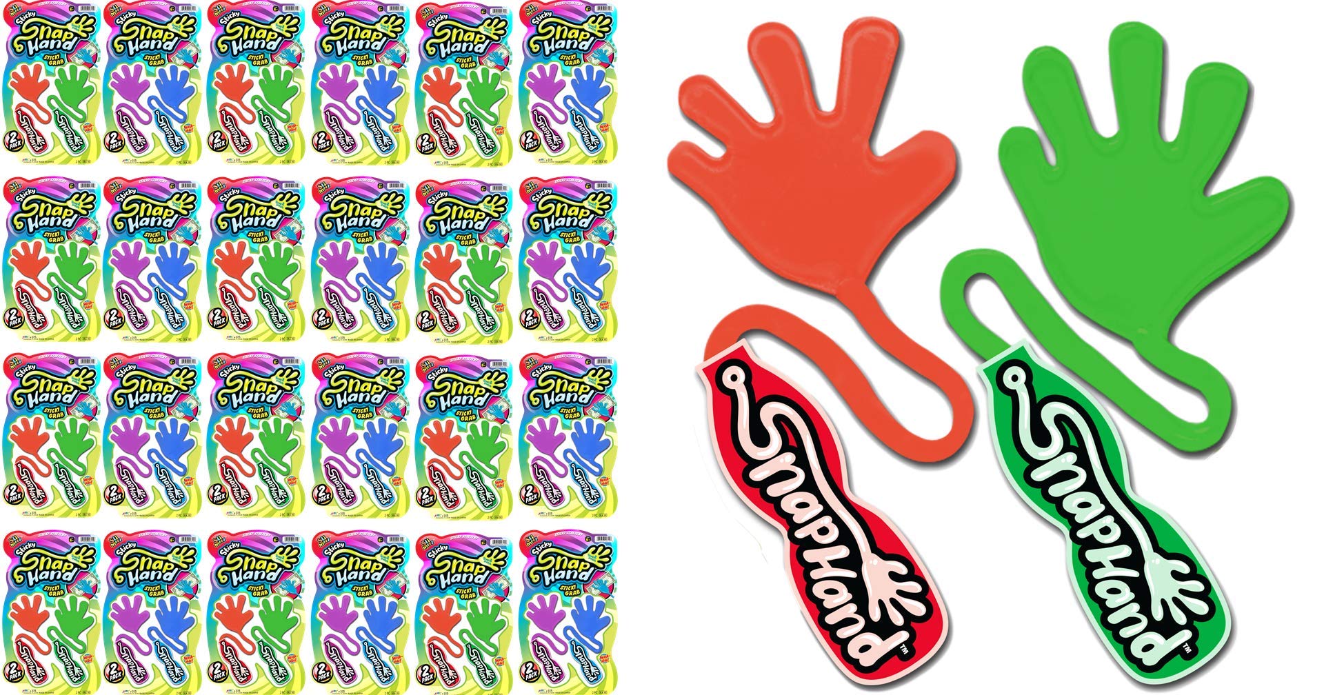 Stretchy Sticky Hands for Kids - 24 Pack (48 Sticky Hands) | Bulk Slap Hand Toys for Party Favors, Easter Egg Fillers, Birthday Prizes & Treasure Box Gifts | Fun Sensory Toys for Classroom Rewards, Carnival Games & Stress Relief Play