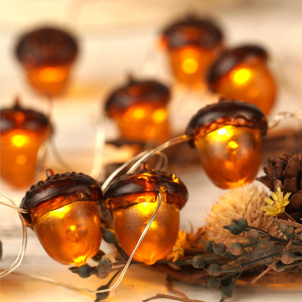 KAiSnova 3D Acorn Fall Decor - 10ft 30 LED Battery Powered String Lights with Remote & Timer - Harvest Thanksgiving Autumn Christmas Tree Decorations for Home, Party, Indoor & Outdoor Use