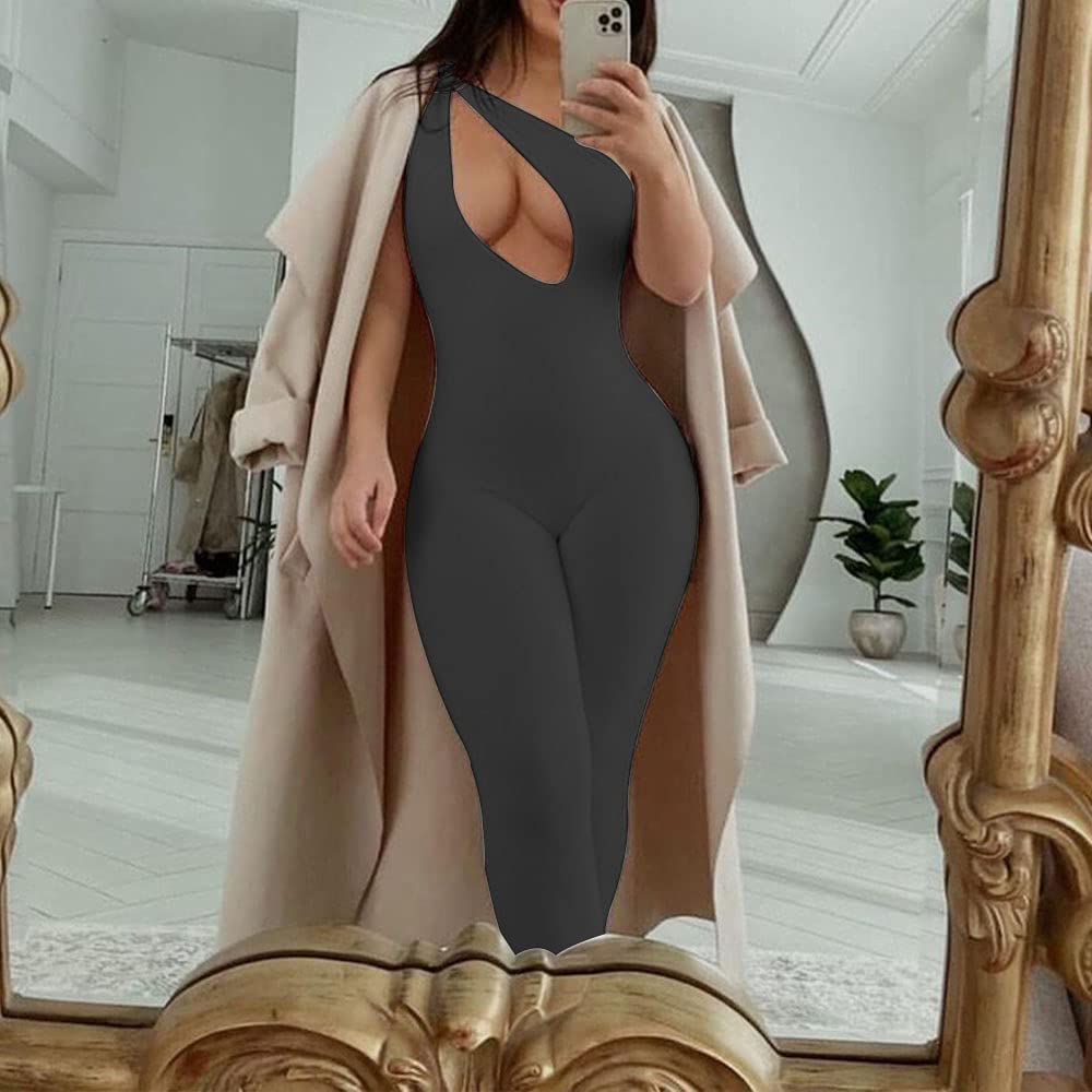SHESEEWORLD Women's Sexy Cutout Sleeveless One Shoulder Bodycon Jumpsuit - Backless Party Romper for Club, Night Out & Special Occasions