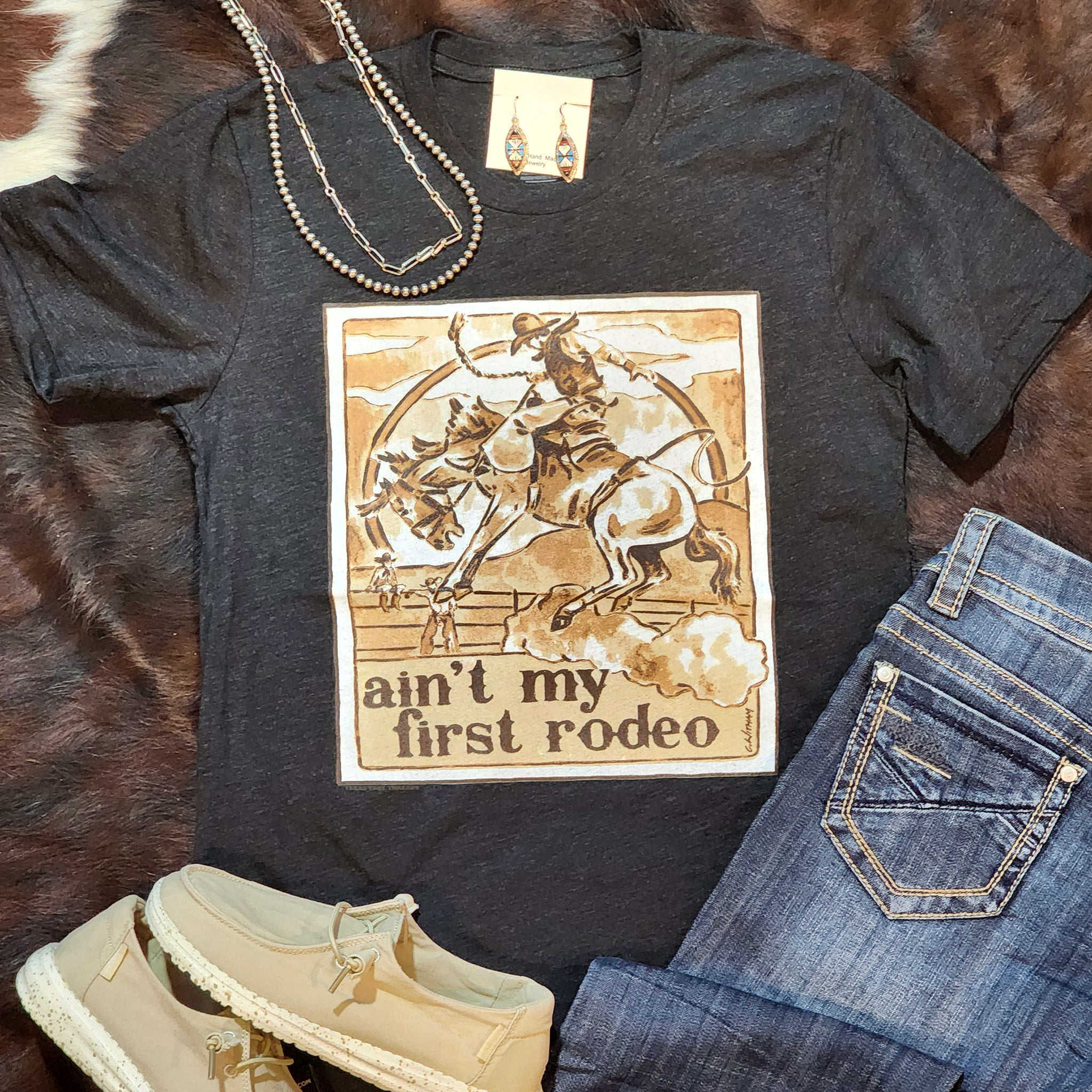 Vintage Ain't My First Rodeo T-Shirt - Western Cowboy Graphic Tee for Men & Women - Perfect for Country Music Festivals, Rodeo Events & Casual Wear