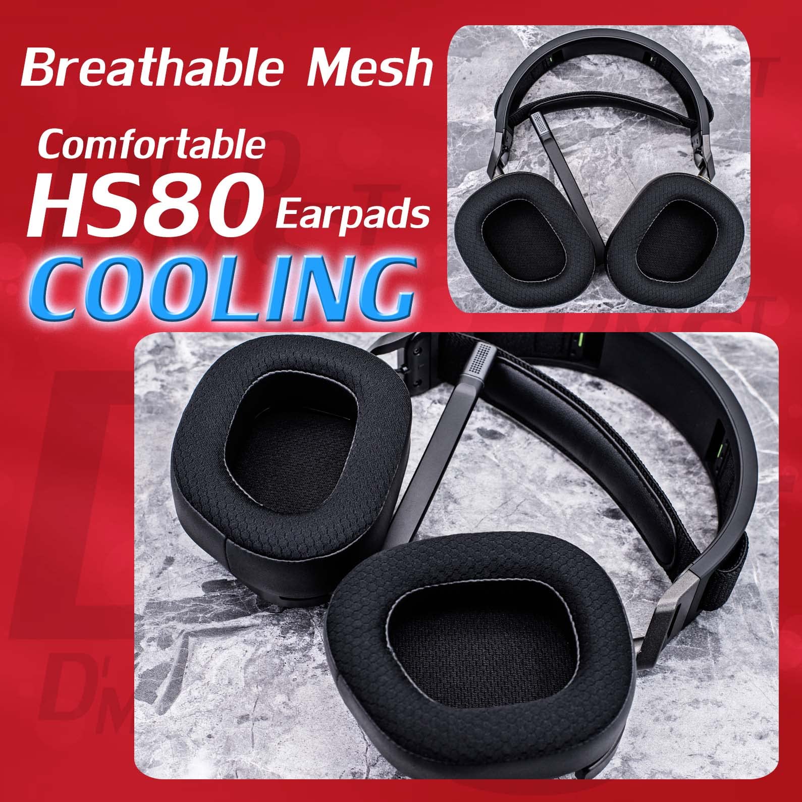 HS80 Cooling Gel Ear Pads Replacement - Thick Memory Foam Cushions with Breathable Mesh for Corsair HS80 Headset | Enhanced Comfort for Gaming, Work & Long Wear Sessions
