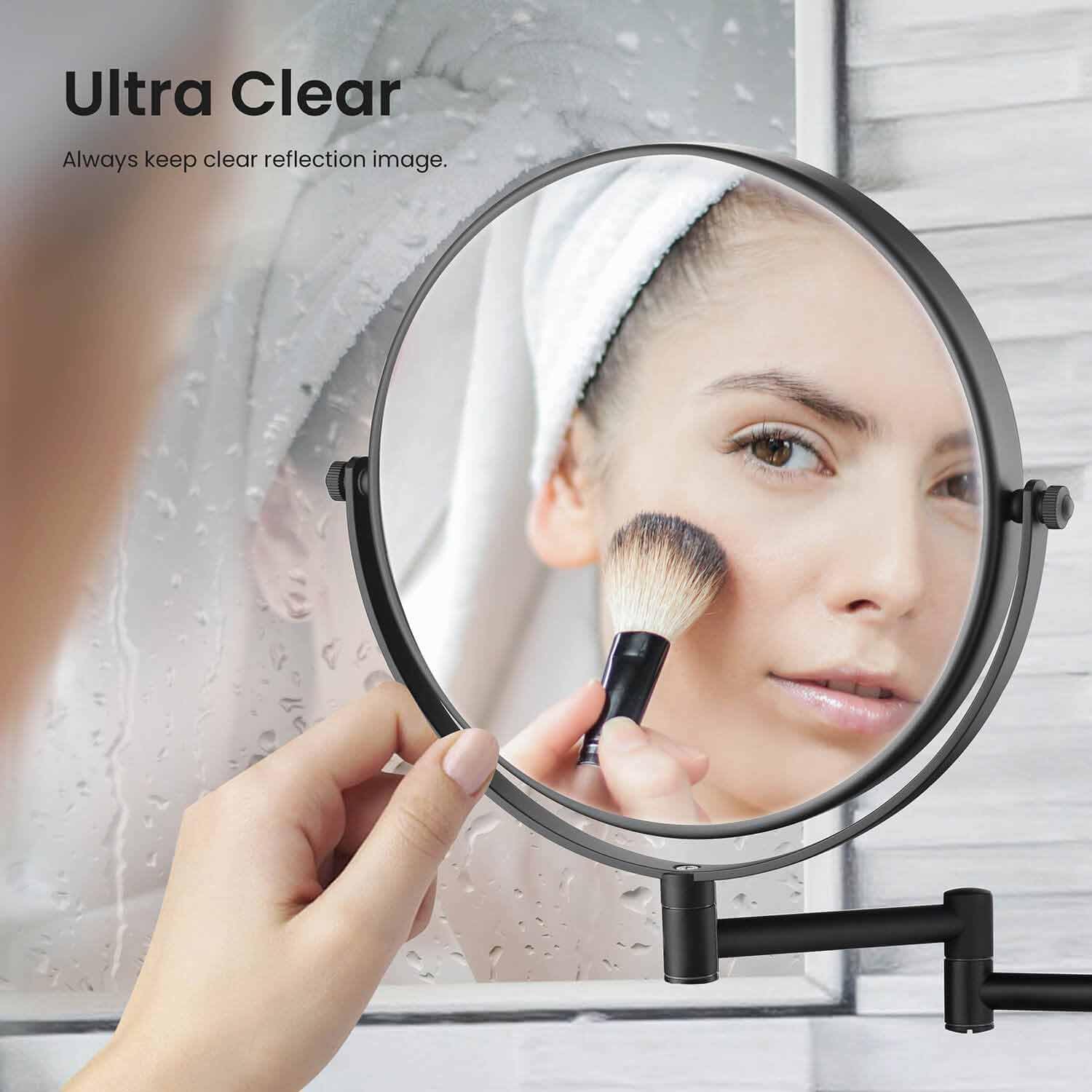 KIBI 10X Magnifying Mirror for Makeup & Shaving - Dual Sided Wall Mount Vanity Mirror with 360° Rotation | Solid Brass Construction, Matte Black Finish (KMM100) | Perfect for Bathroom, Bedroom & Dressing Room