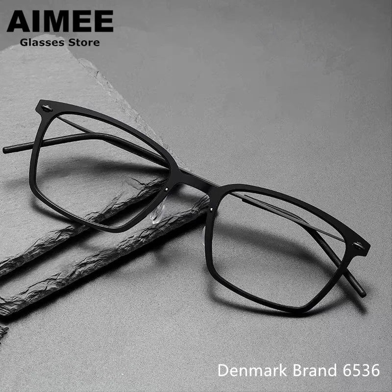Aimee Men's Full Rim Square Screwless Titanium Eyeglasses Frame 6536 - Lightweight & Durable for Work, Reading & Everyday Use