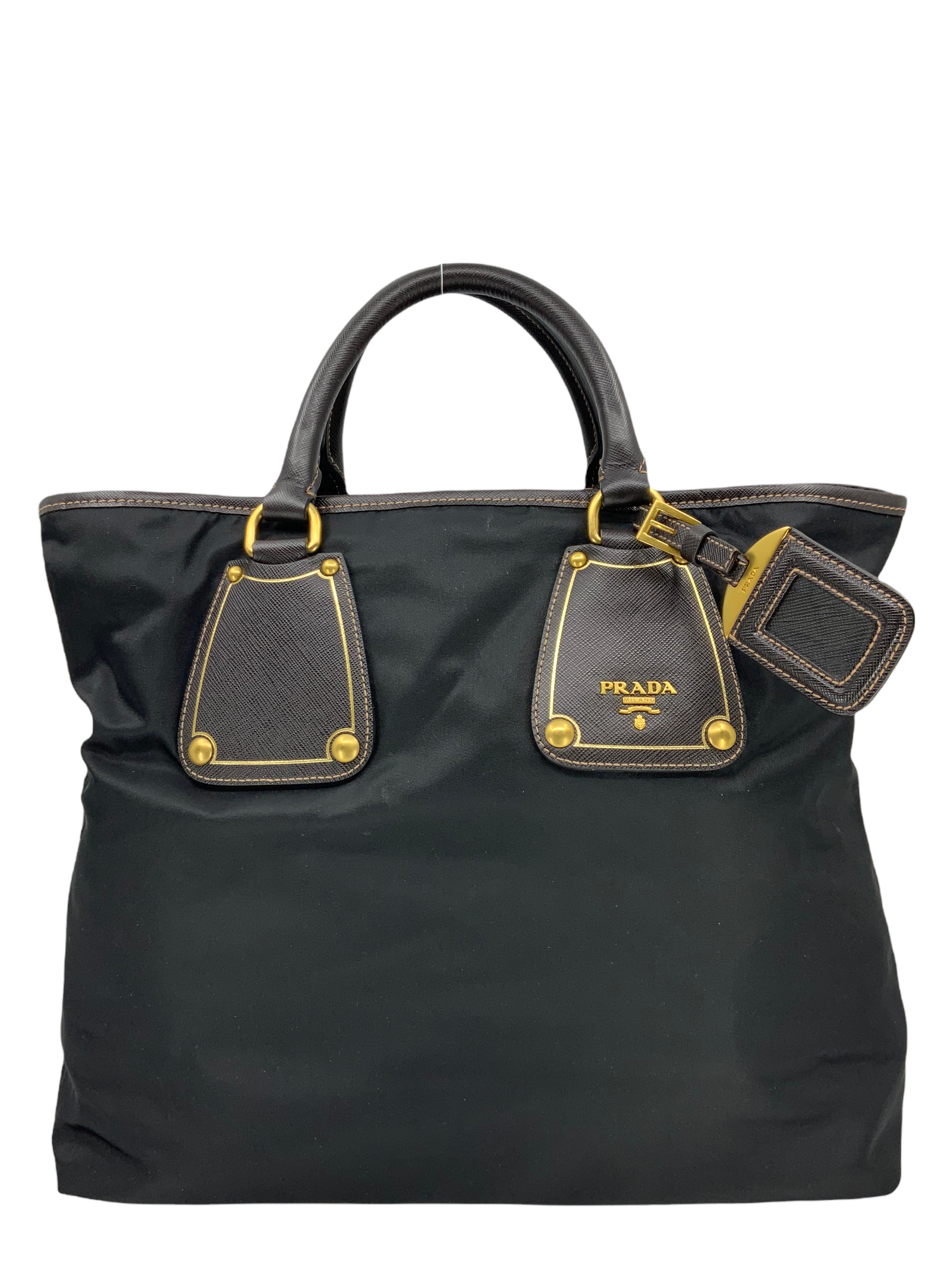 PRADA Tessuto Nylon Saffiano Leather Trim Large Tote Bag with Adjustable Strap - Luxury Designer Handbag for Women, Perfect for Work, Travel & Everyday Use