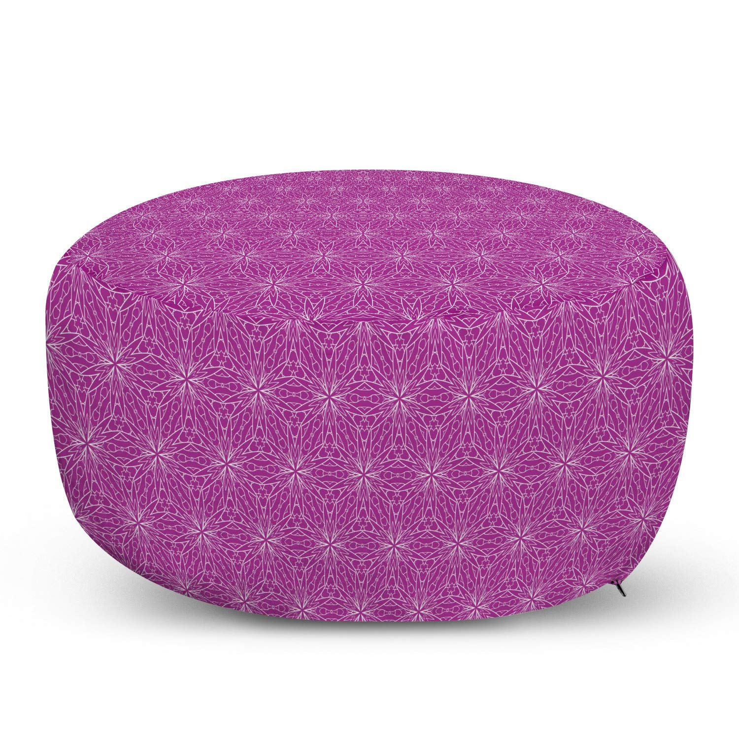 Ambesonne Floral Ottoman Pouf - Bohemian Fuchsia & White Foot Rest with Removable Cover, Decorative Lace Design for Living Room, Bedroom & Nursery | Perfect for Relaxing, Reading & Home Decor
