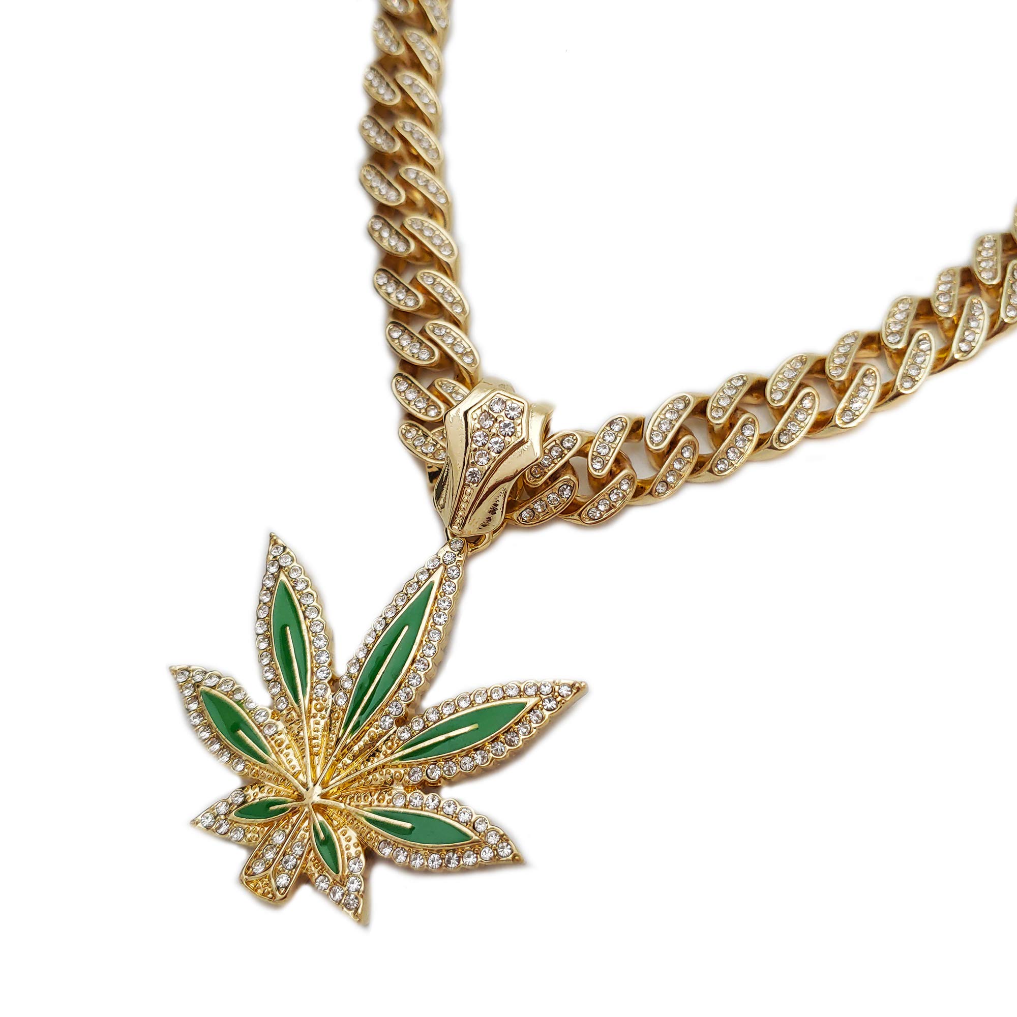 Hip Hop Marijuana Leaf Pendant Necklace - 18