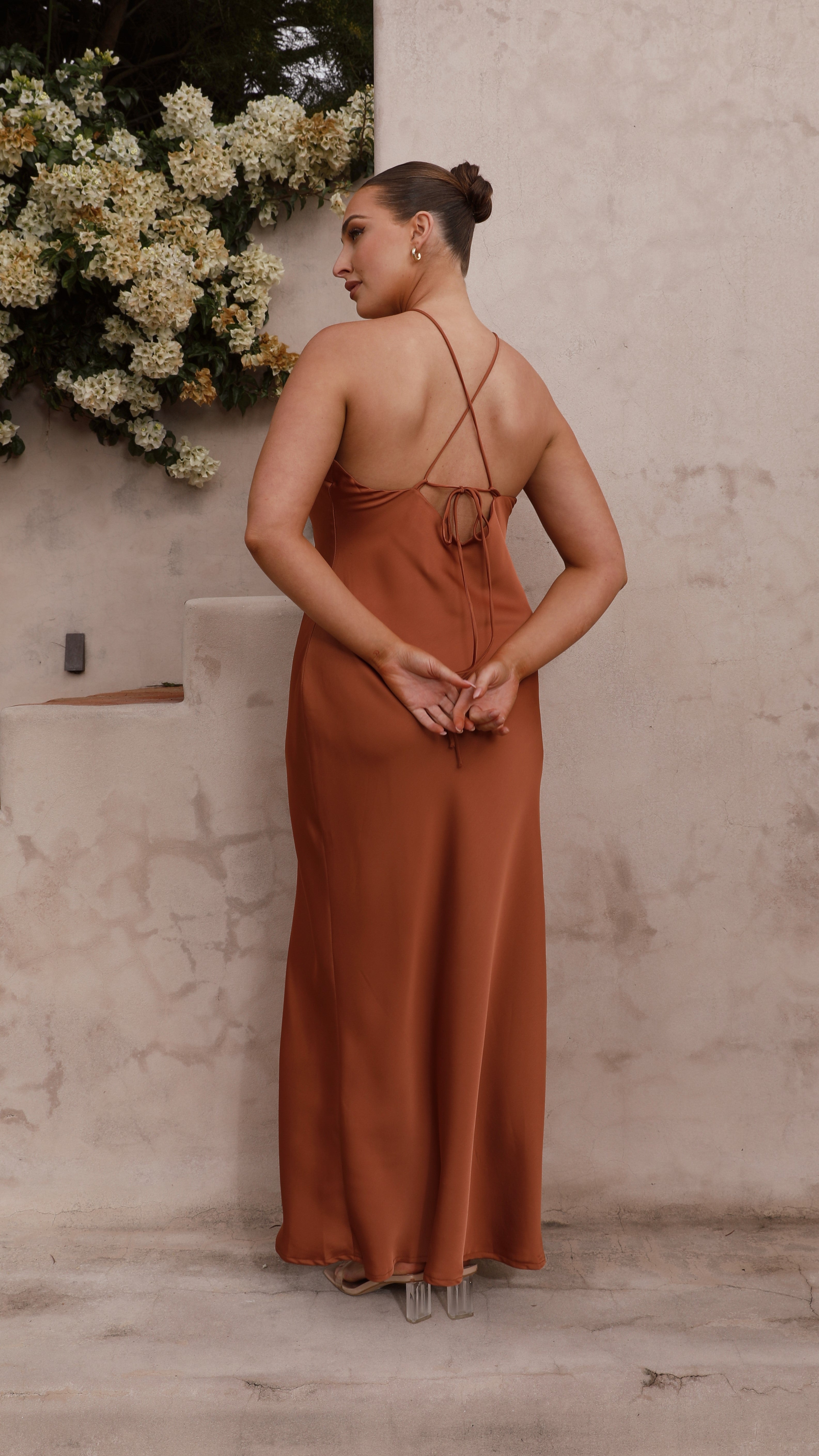 Chiara Maxi Dress in Copper - Elegant Long Flowy Dress for Women, Perfect for Weddings, Parties & Summer Outfits