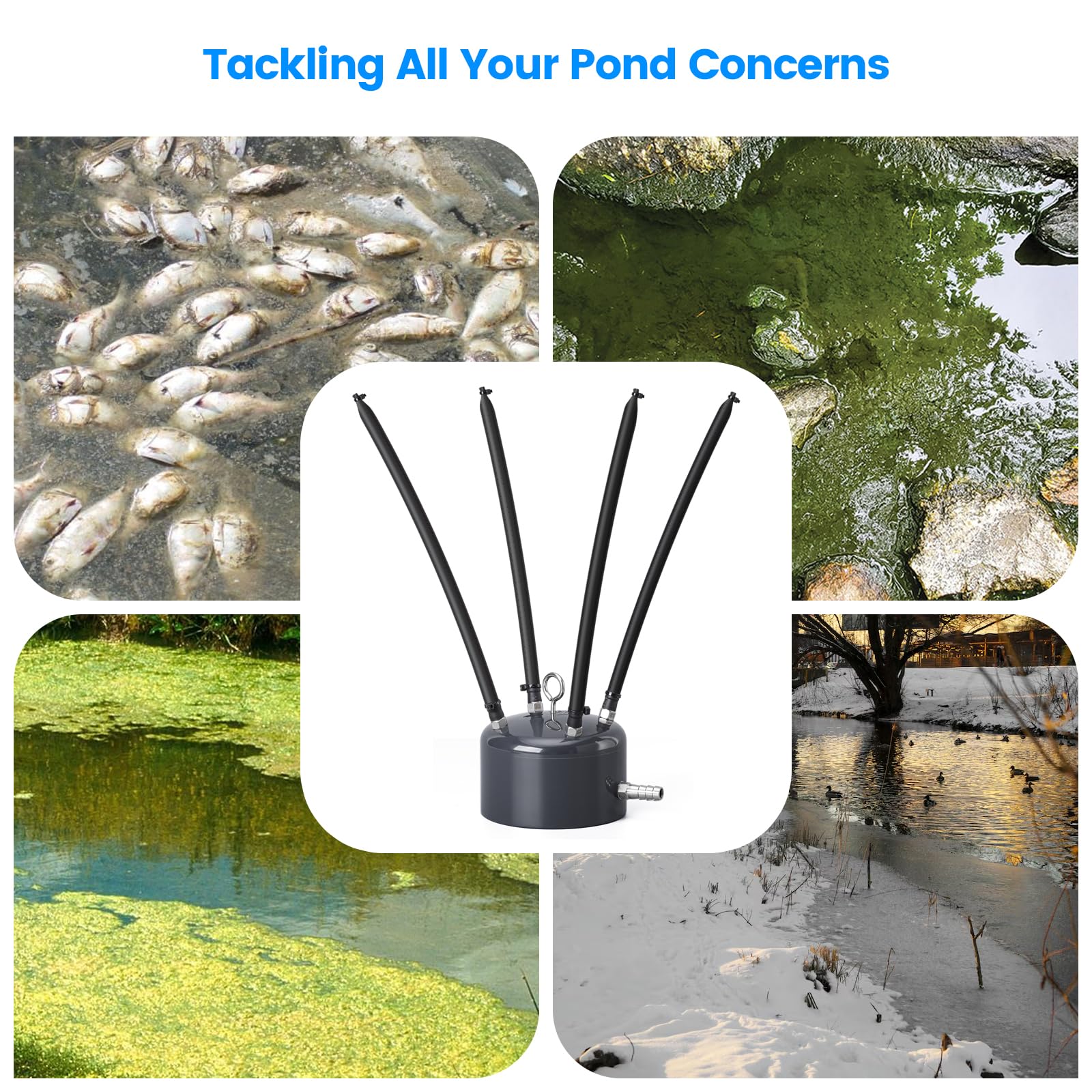 Pond Air Diffuser with Anti-Backflow One Way Check Valve & Weighted Base - Enhances Water Circulation & Oxygenation for Koi Ponds, Garden Ponds, Water Features - Perfect for Outdoor Fish Tanks, Aquaculture & Decorative Fountains