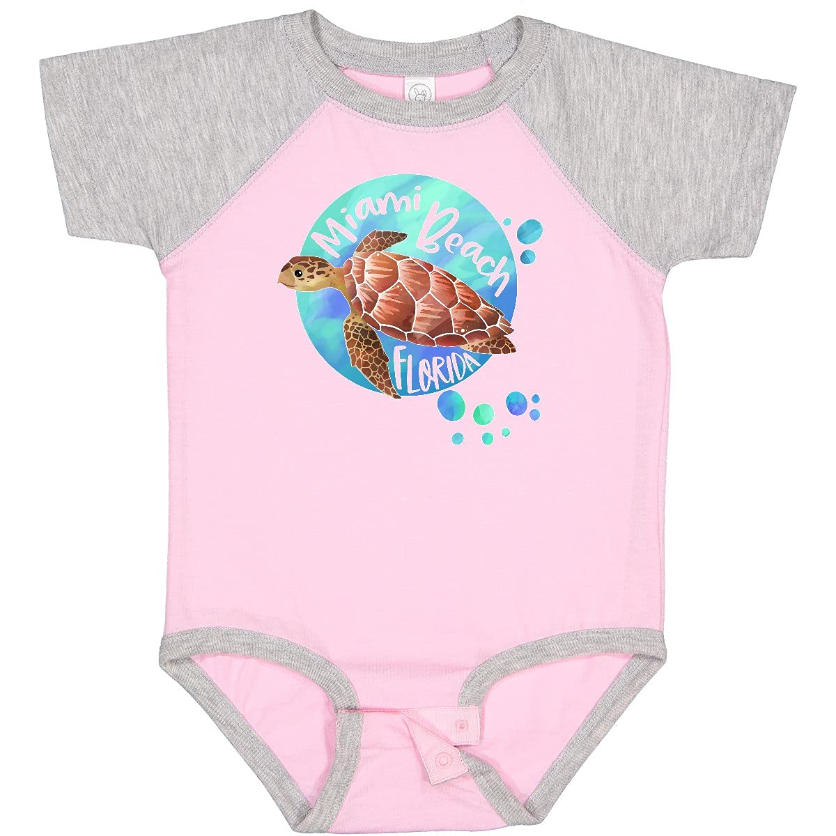 Inktastic Miami Beach Florida Swimming Sea Turtle with Bubbles Baby Bodysuit - Cute Ocean-Themed Outfit for Beach Vacations & Summer Photos