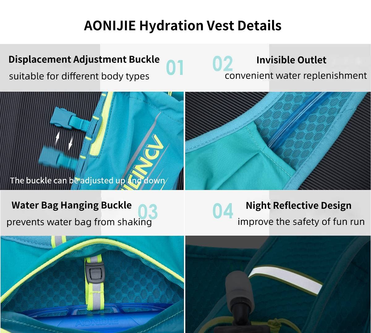 AONIJIE 5L Hydration Pack Backpack - Adjustable Ultralight Running Hydration Vest with Safety Reflective Strip - Perfect for Hiking, Trail Running, Cycling, Marathon & Outdoor Sports
