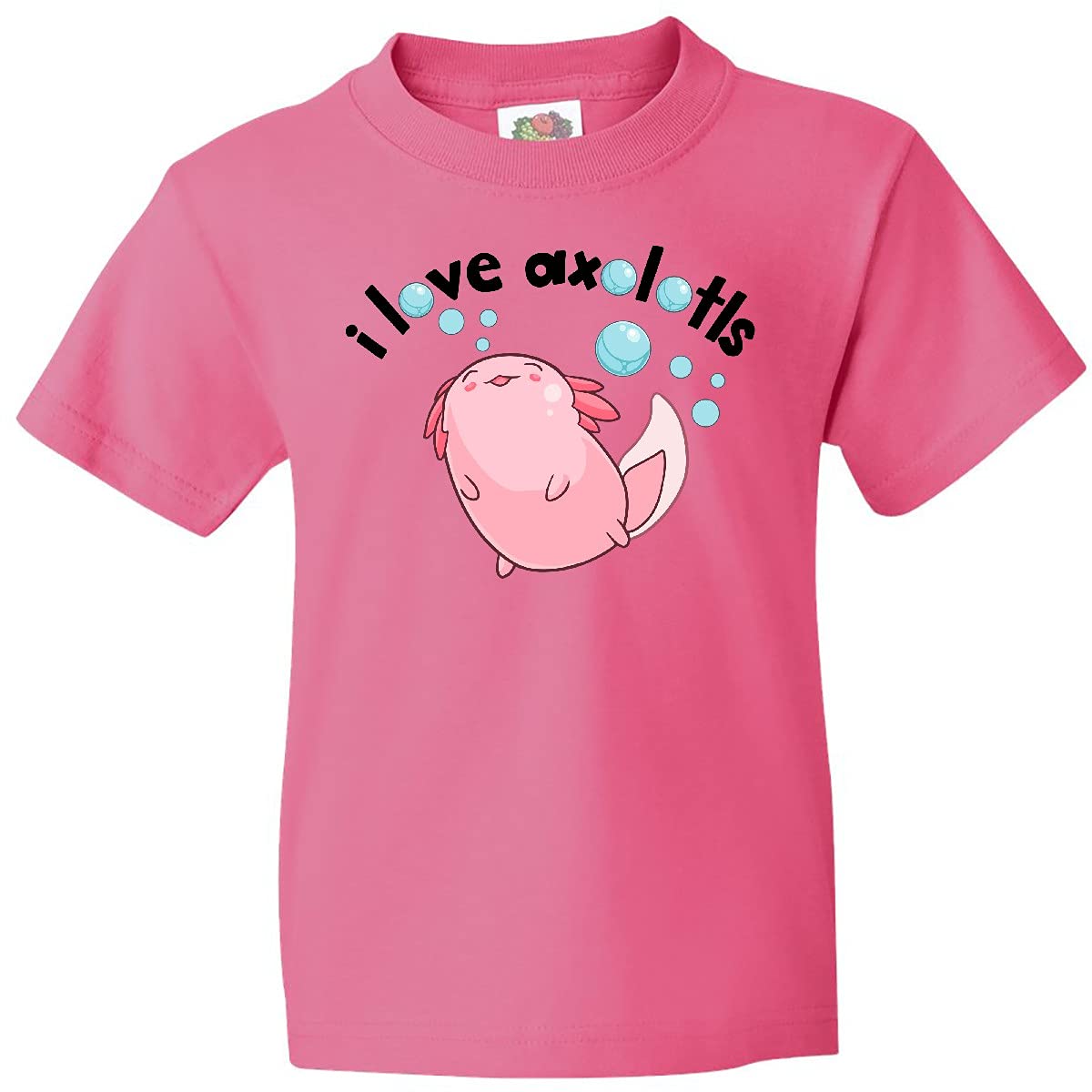 Inktastic I Love Axolotls with Bubbles Youth T-Shirt - Cute Axolotl Graphic Tee for Kids | Perfect for School, Birthdays & Animal Lovers