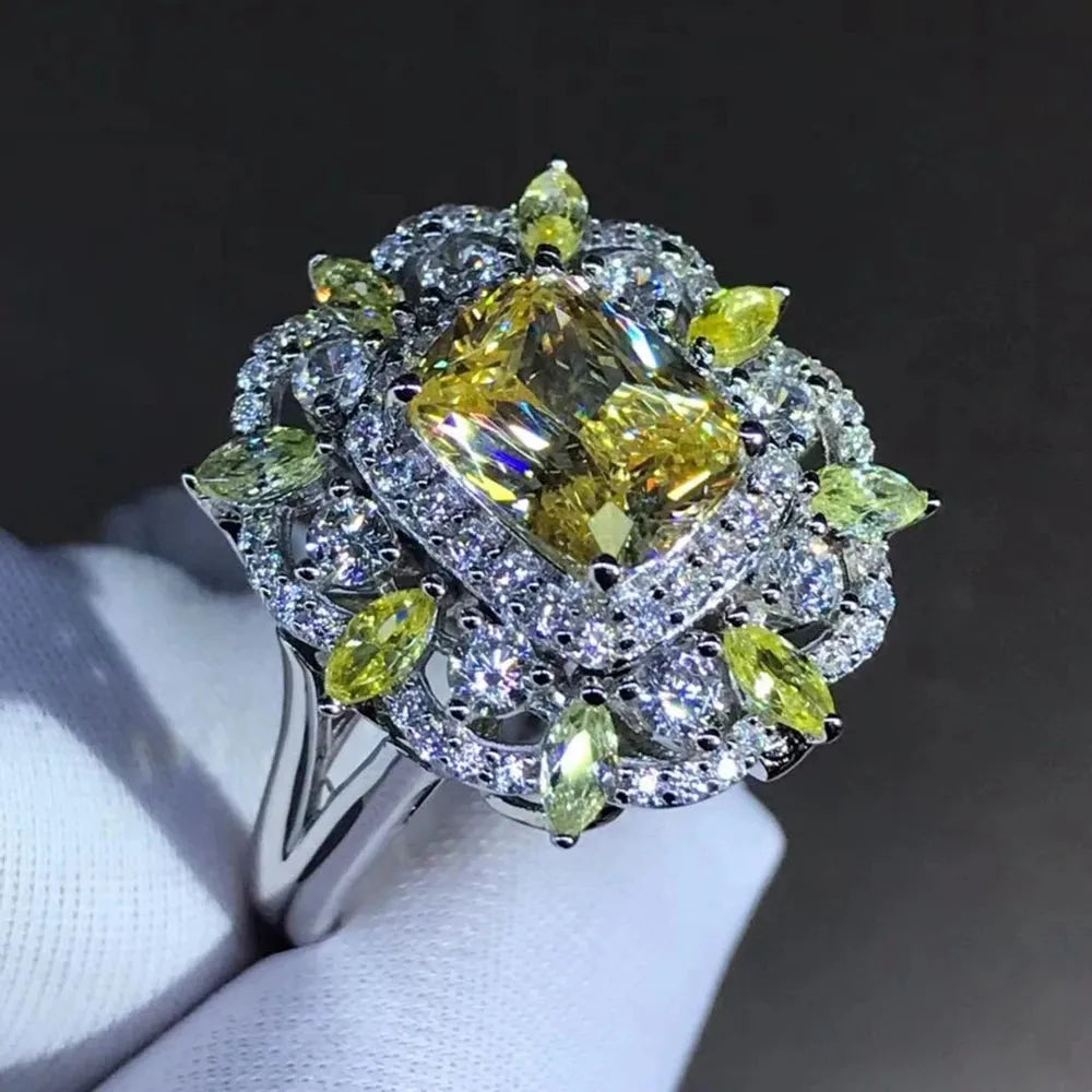 WUIHA 100% 925 Sterling Silver 2CT VVS Yellow Moissanite Engagement Ring - 3EX Cut Custom Wedding Jewelry for Proposals & Anniversaries
