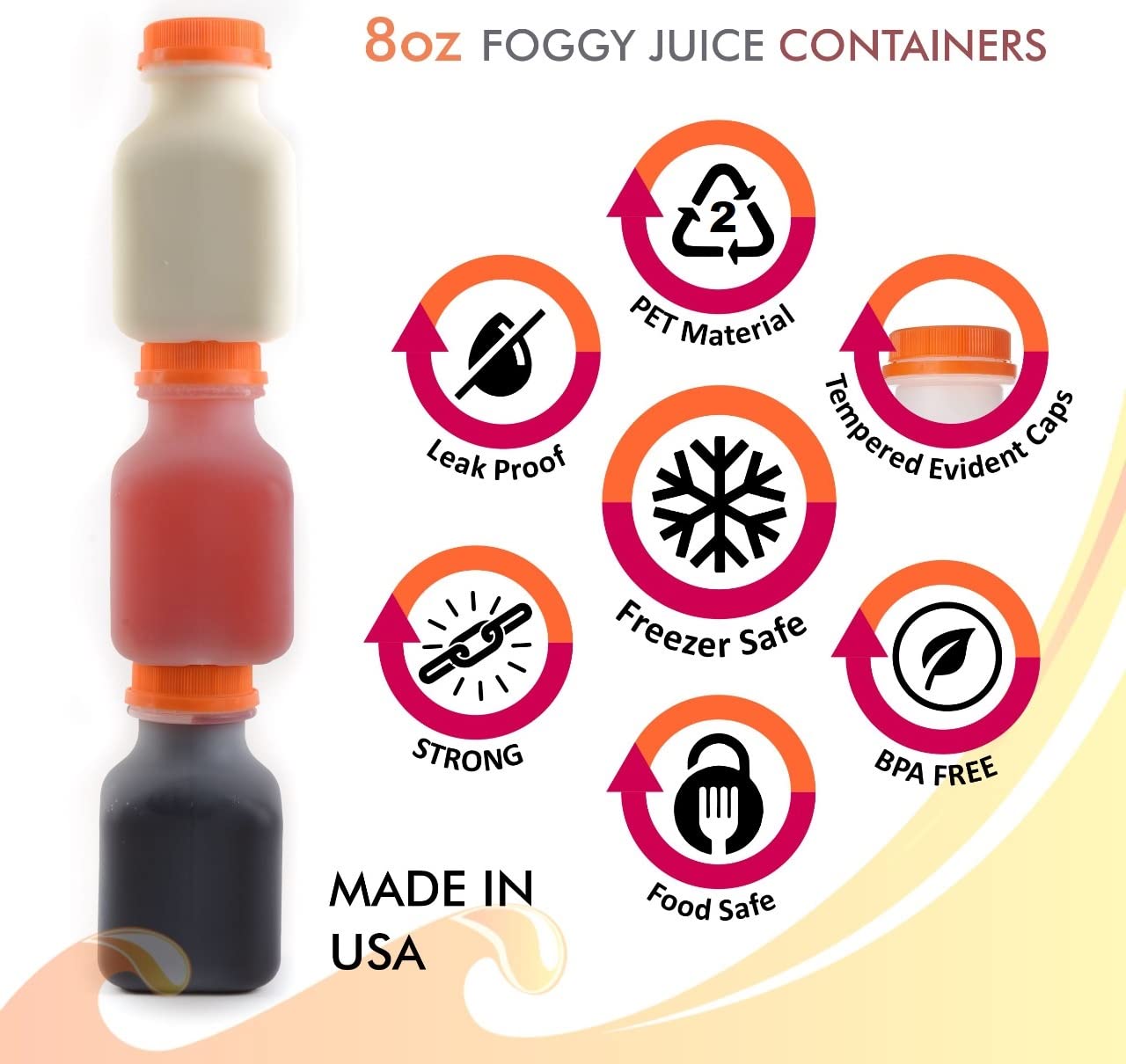 EcoQuality 8 oz Empty Plastic Juice Bottles with Tamper Evident Caps [200 Pack] - BPA-Free Smoothie Bottles for Juices, Milk, Meal Prep & Picnics - Reusable Food Storage Containers for Home, Restaurant & Commercial Use