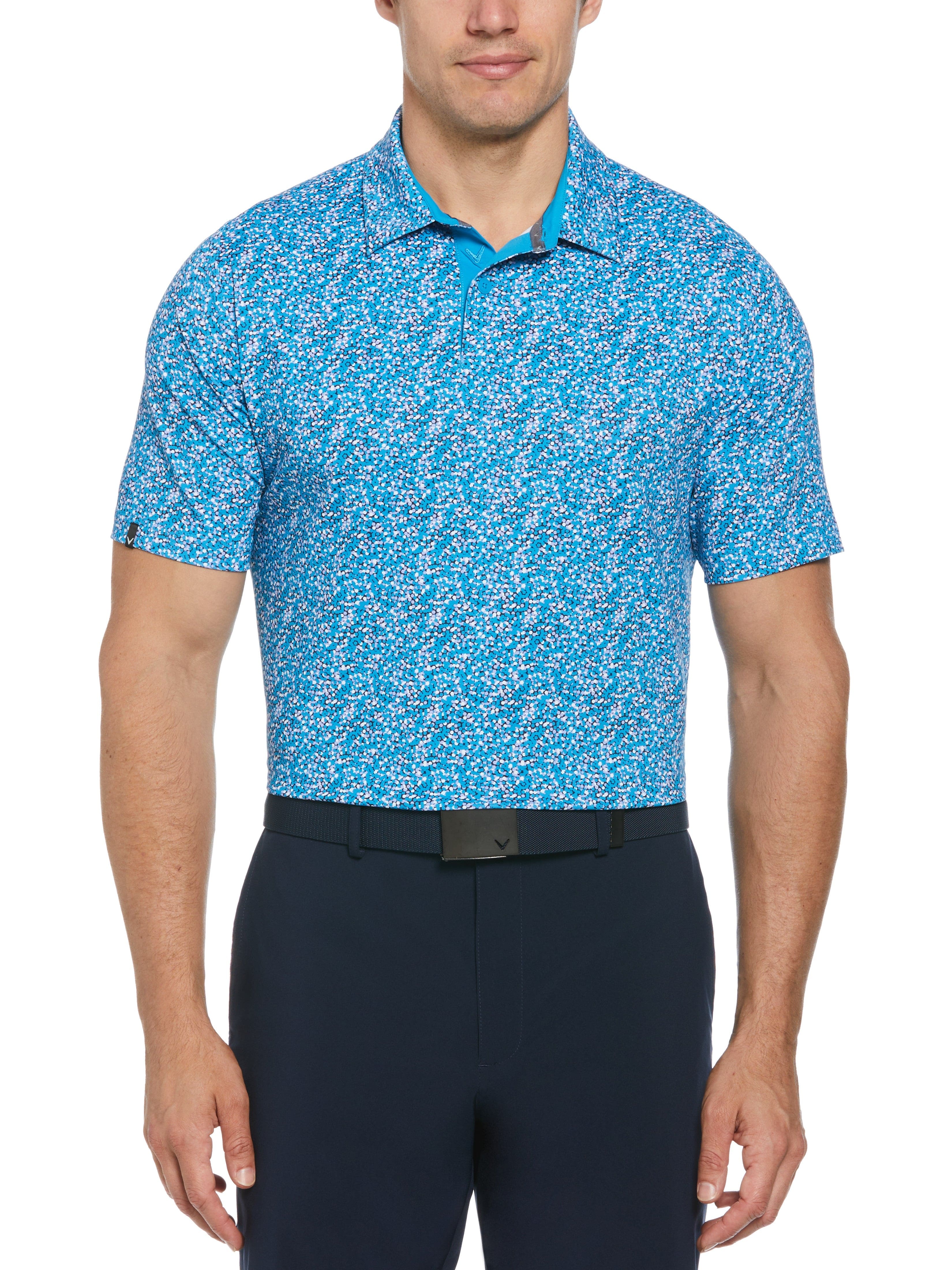 Men's Stylish Hexagon Confetti Print Golf Polo Shirt - Breathable Performance Tee for Golf, Casual Wear & Outdoor Activities