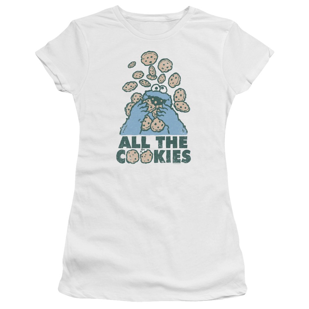 Sesame Street All The Cookies Juniors' Sheer Fitted T-Shirt | Official Trevco Licensed Apparel | Cute Cartoon Graphic Tee for Kids & Toddlers | Perfect for Birthday Parties, Playdates & Everyday Wear