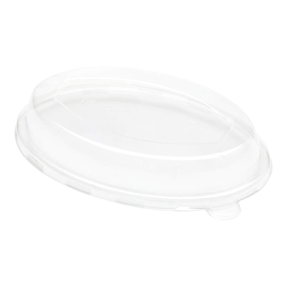 **Disposable Clear Plastic Flat Lids 100-Pack - Fits 18 oz Bagasse Salad Plates (Plates Sold Separately) - Eco-Friendly Pulp Tek Lids with Built-In Tab for Restaurants, Catering & Takeout**