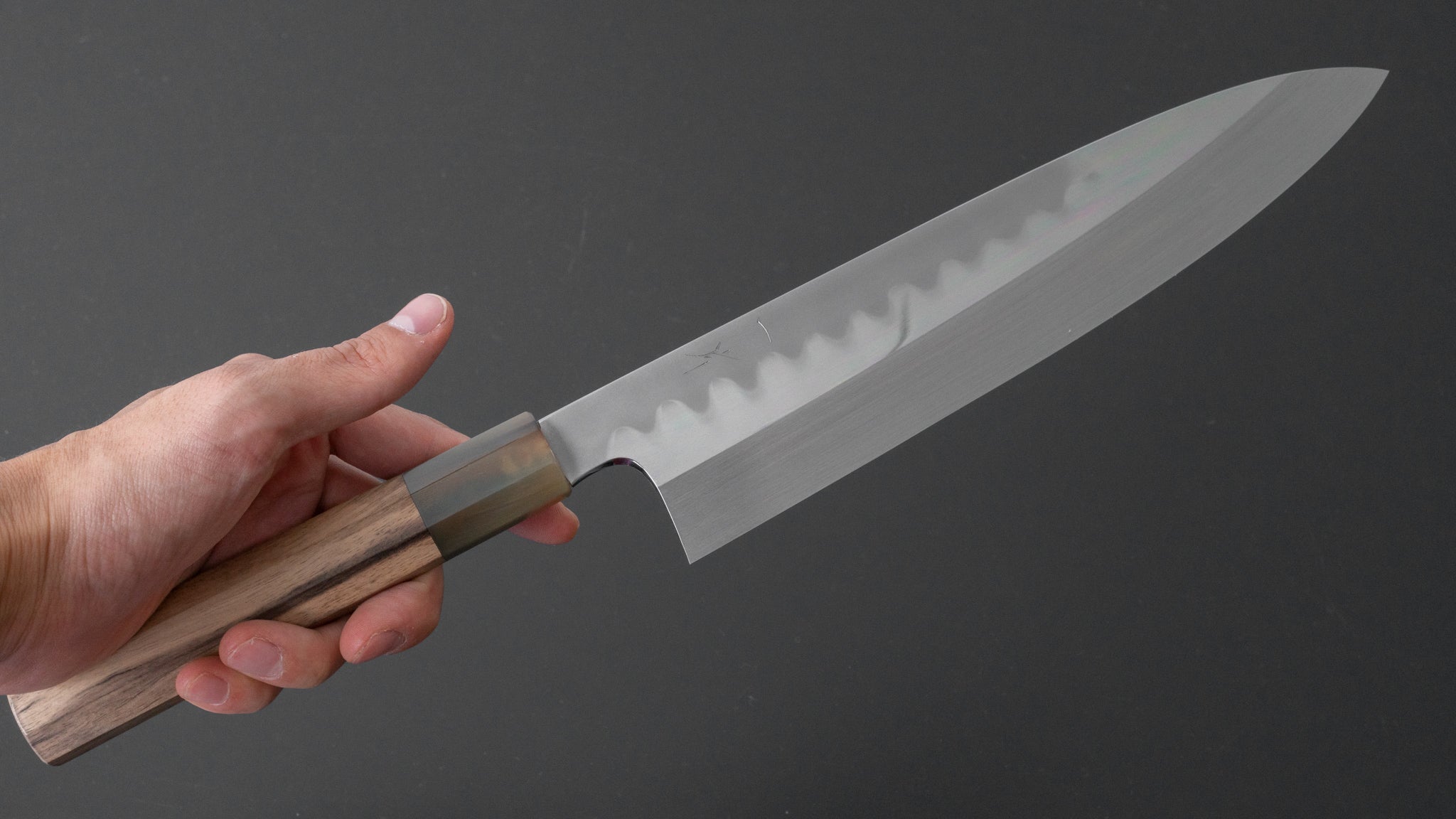 Hitohira Togashi Kyuzo White #1 Hakumon Mizu Honyaki Gyuto 240mm Japanese Chef Knife with Kurokaki Persimmon Handle (#022) - Premium Saya Included - Perfect for Sushi, Sashimi & Meat Cutting