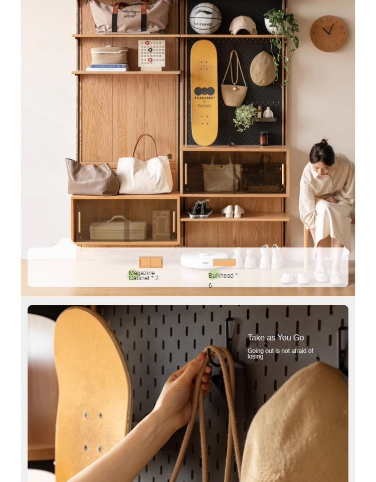 Oak Solid Wood Wall Hanging System & Storage Rack Combo - Durable Wooden Shelf Organizer for Kitchen, Bathroom, Bedroom & Office Storage Solutions