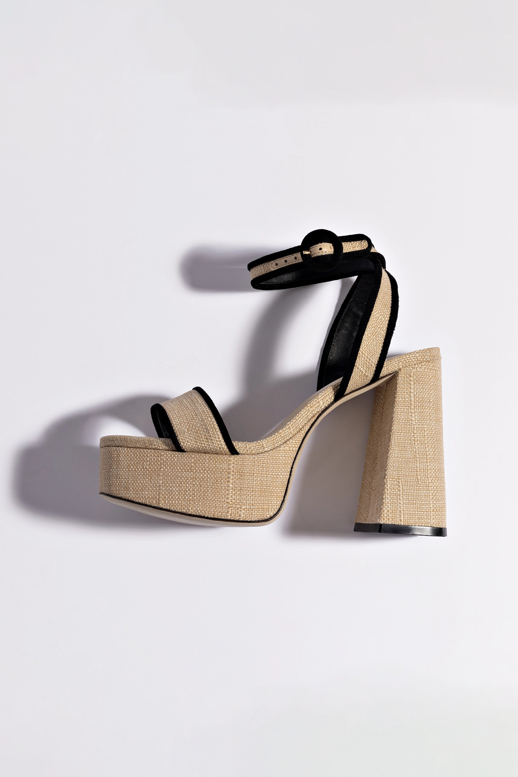Beige Raffia Dolly Sandal with Black Trimming - Comfortable Women's Summer Sandals for Beach, Vacation, and Casual Outings