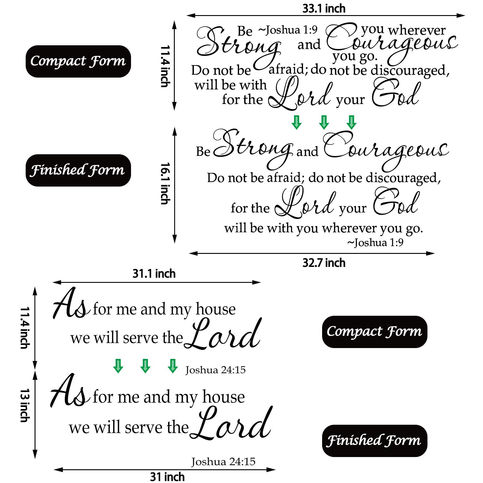 Zonon 2 Pack Bible Verse Wall Decals - Scripture Quote Stickers 'As for Me and My House We Will Serve The Lord' - Inspirational Christian Home Decor for Bedroom, Nursery & Office