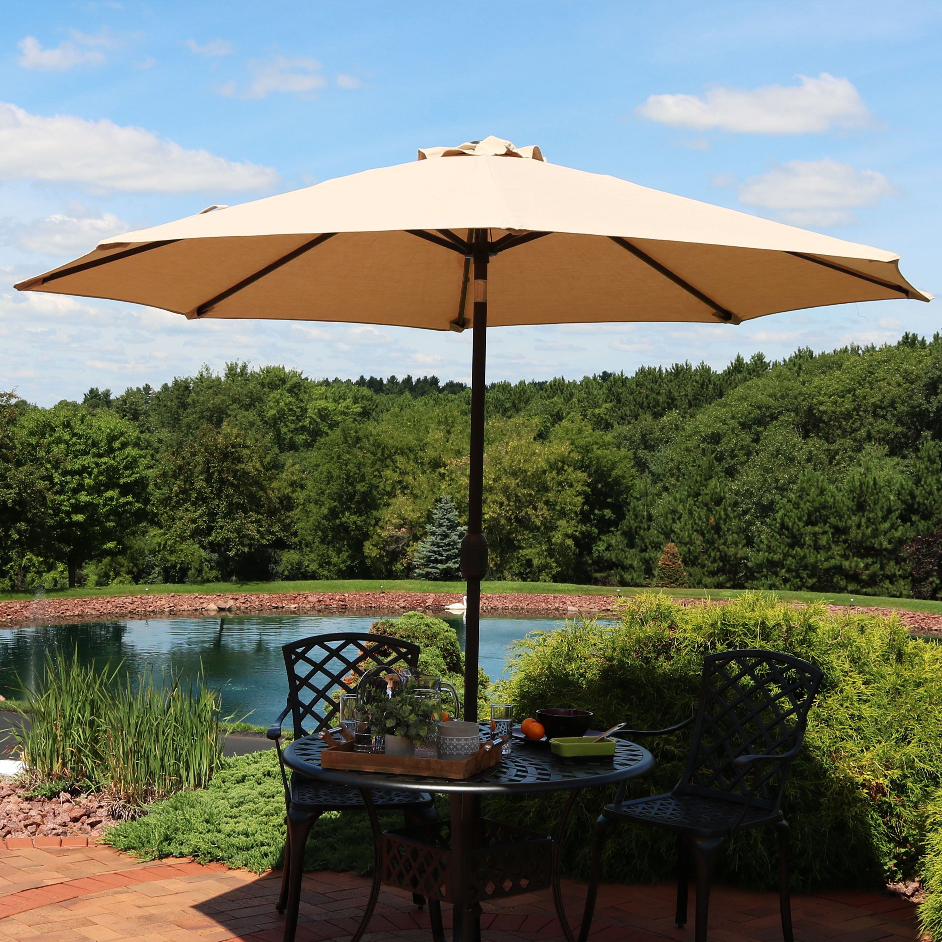 Sunnydaze 9-Foot Aluminum Patio Umbrella with Auto Tilt & Crank - Waterproof Sunbrella Fabric for Outdoor Dining, Poolside, and Garden Shade