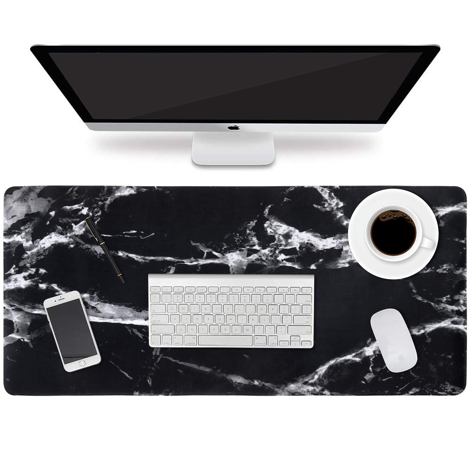HAOCOO XXL Computer Desk Mat - Large Non-Slip Gaming Mouse Pad with Spill-Resistant Surface for Laptop & Desktop, Black White Marble Design - Perfect for Home Office, Gaming Setup & Workspace Organization