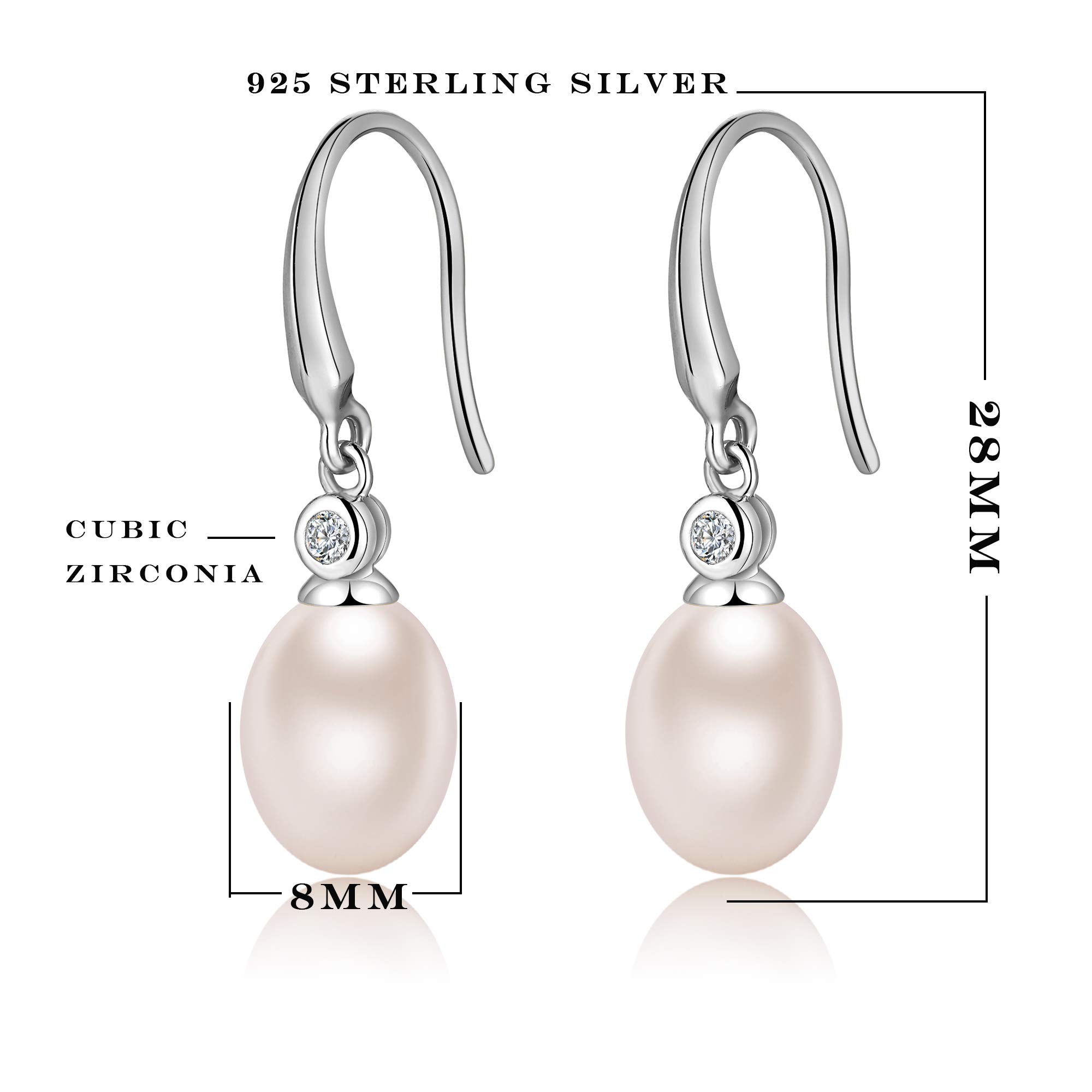 925 Sterling Silver Pearl Dangle Earrings for Women | 8MM-10MM Diamond Accent Pearl Jewelry | Elegant Gift for Weddings, Parties & Special Occasions
