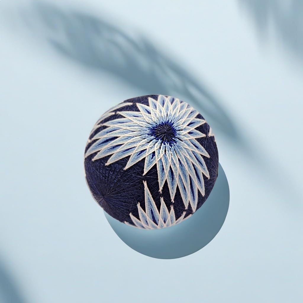 Handmade Japanese Temari Ball - Zen Art Decor for Desk, Home & Office - Unique Japanese Art Gift with Feather Design (Perfect for Meditation Spaces, Office Decor & Thoughtful Gifts)