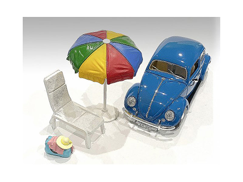 1/18 Scale Beach Girls Accessories Set - Beach Chair, Umbrella & Duffle Bag for Model Cars & Dioramas | Perfect for Miniature Beach Scenes & Collectible Displays