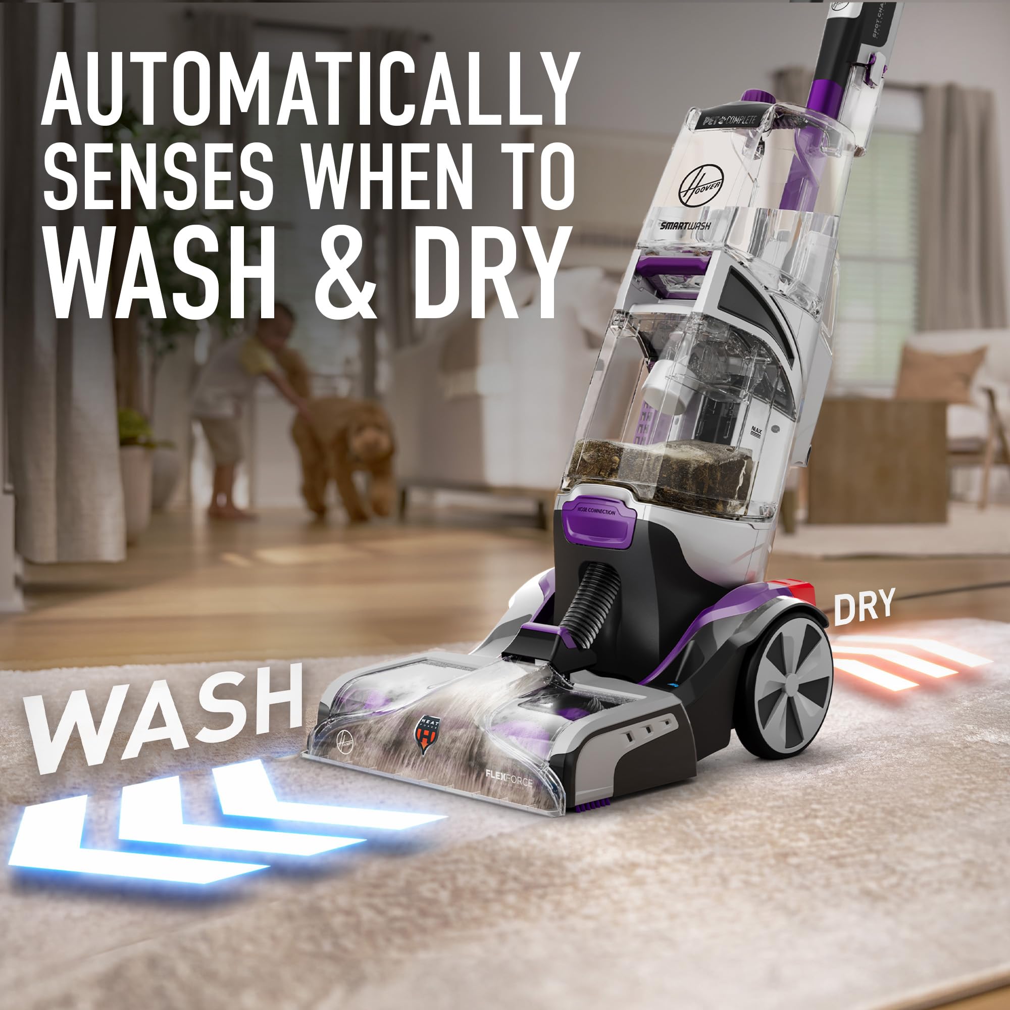 Hoover SmartWash Pet Automatic Carpet Cleaner with Spot Chaser Stain Remover Wand (FH53000PC) + Oxy Deep Cleaning Carpet Shampoo Concentrate (116 oz, AH31936) - Powerful Pet Hair & Stain Removal for Carpets, Upholstery, and Rugs - Ideal for Homes with Pets, Kids, and High-Traffic Areas